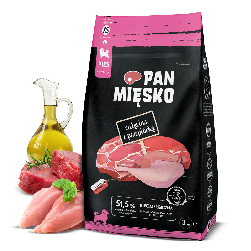 PAN MIĘSKO Veal with Quail 3kg XS for puppies of small breeds