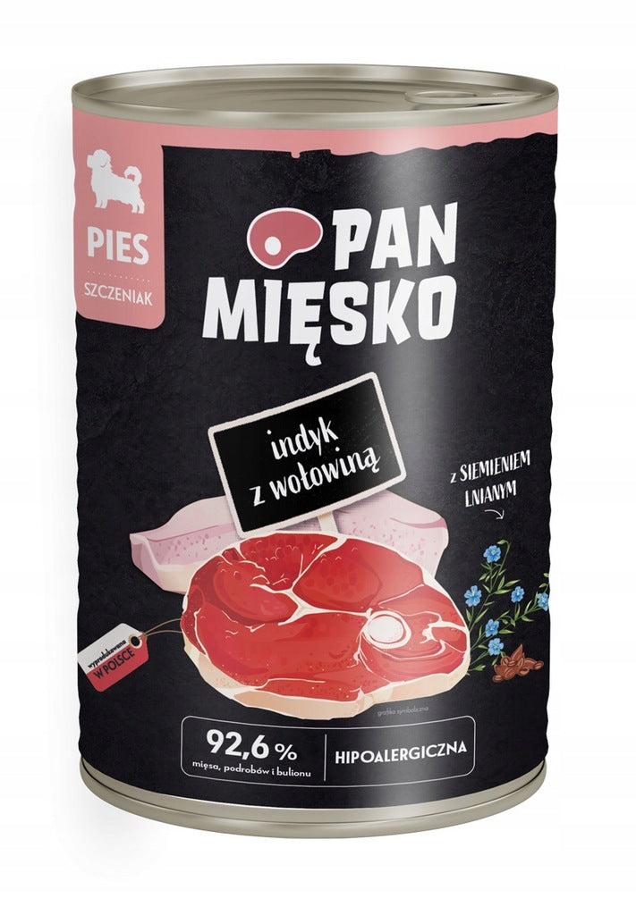 PAN MIĘSKO Wet dog food MIX OF FLAVORS for Puppy 12x400g TO START Packaging status original