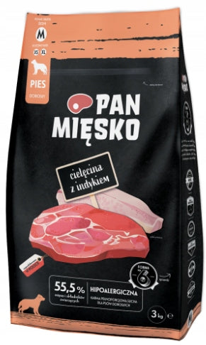 PAN MIĘSKO dry dog food VEAL WITH TURKEY crisps M 3 kg