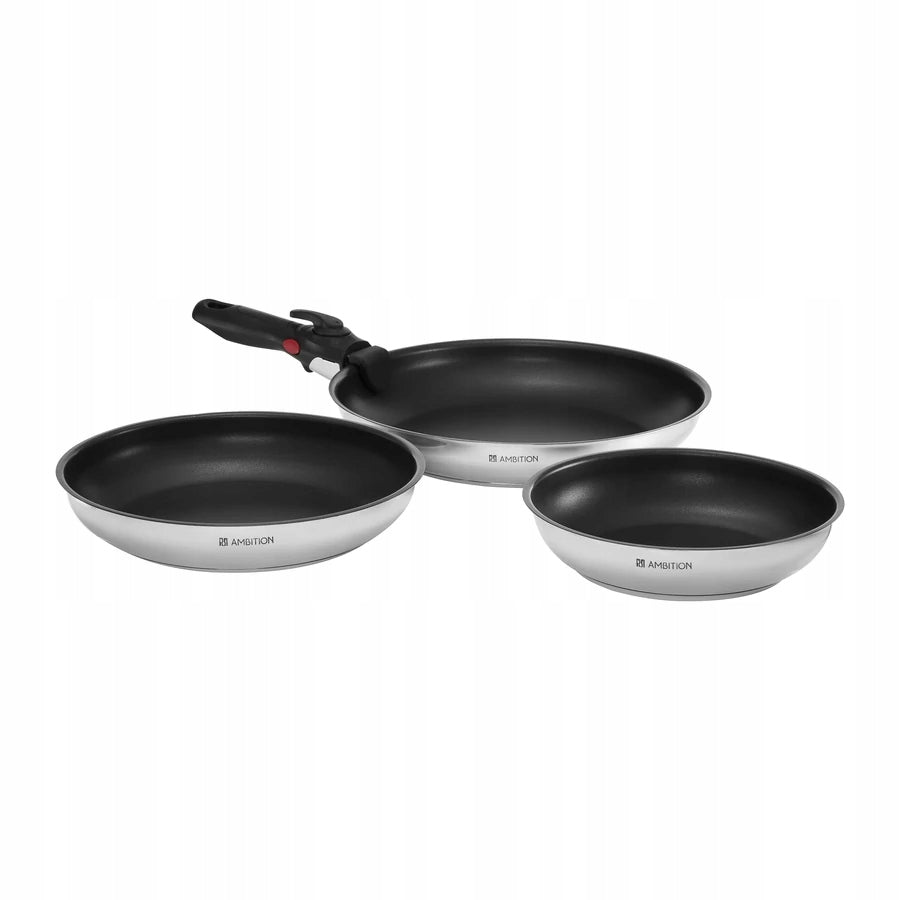 PAN SET 20/24/28CM WITH DETACHABLE HANDLE AMBITION MODUO 4set OVEN