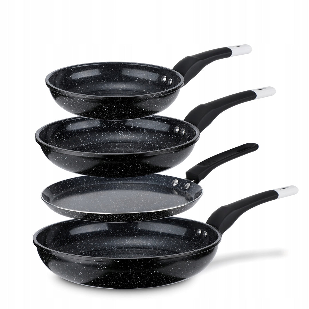 PAN SET 20/24/28cm + PANCAKE PAN 24cm MARBLED COATING Manufacturer code ZESTAW PATELNI 20/24/28cm + 24cm E7539