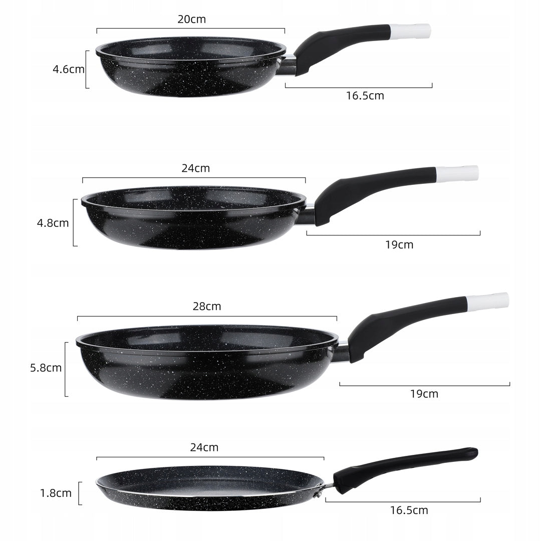PAN SET 20/24/28cm + PANCAKE PAN 24cm MARBLED COATING Packaging status original