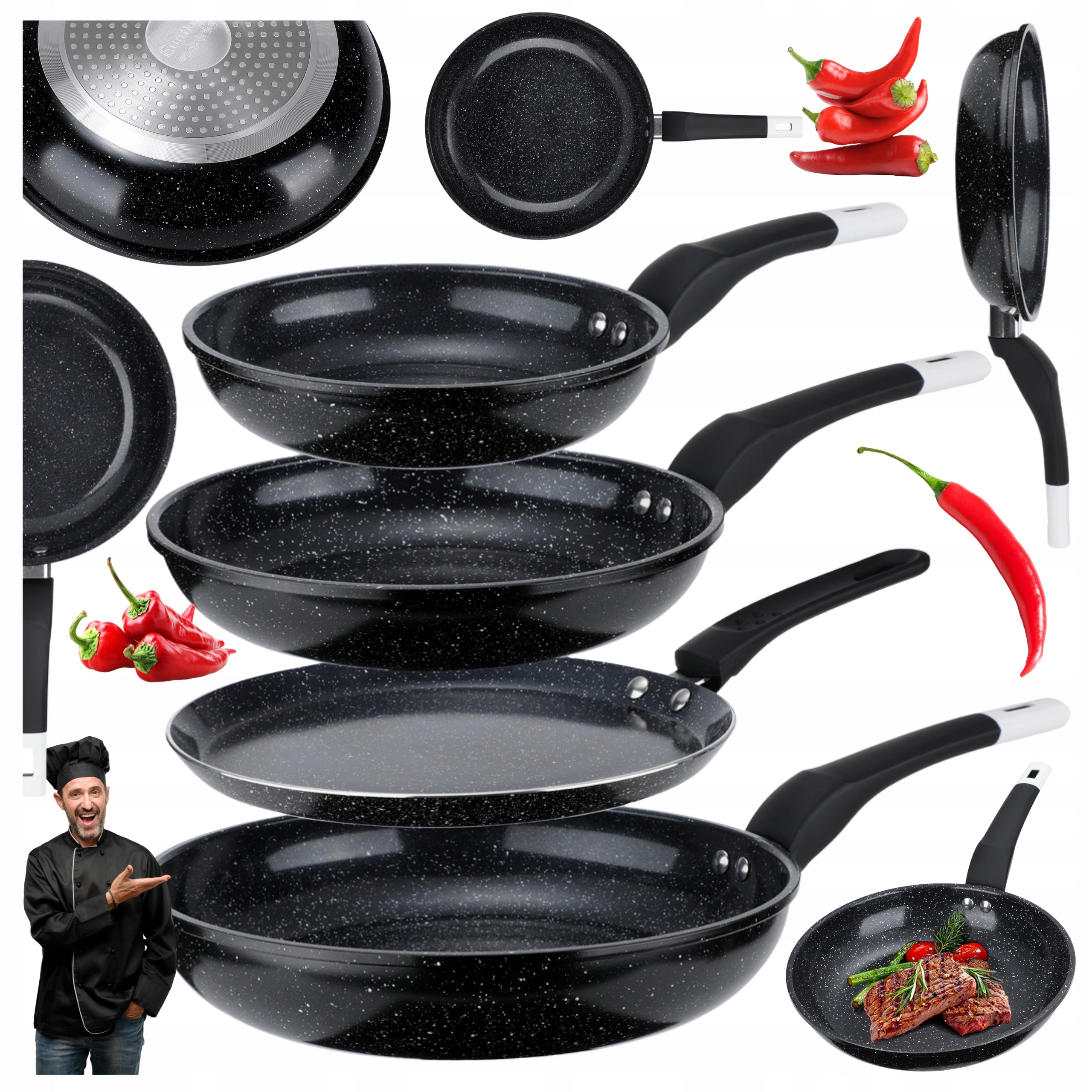 PAN SET 20/24/28cm + PANCAKE PAN 24cm MARBLED COATING