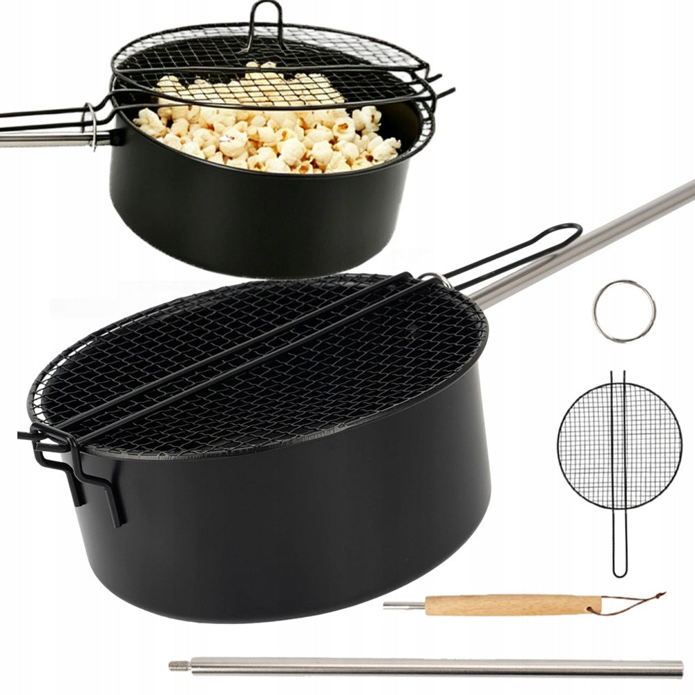 PAN WITH MESH COVER FOR POPCORN FOR FIREPLACE, DETACHABLE,50 CM HANDLE