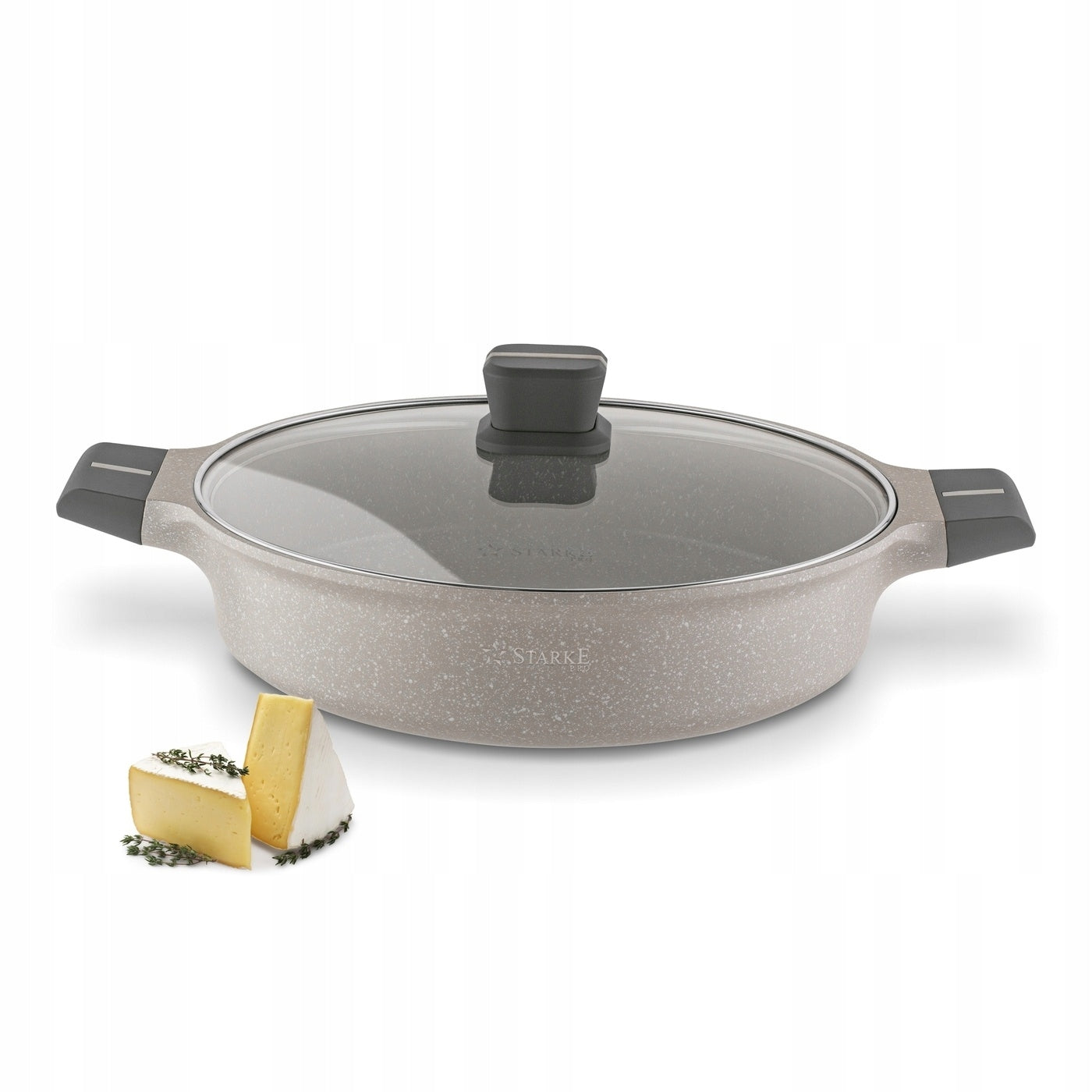 PAN with LID Large Induction SOLID Starke Pro Stoneware Marble 28 cm