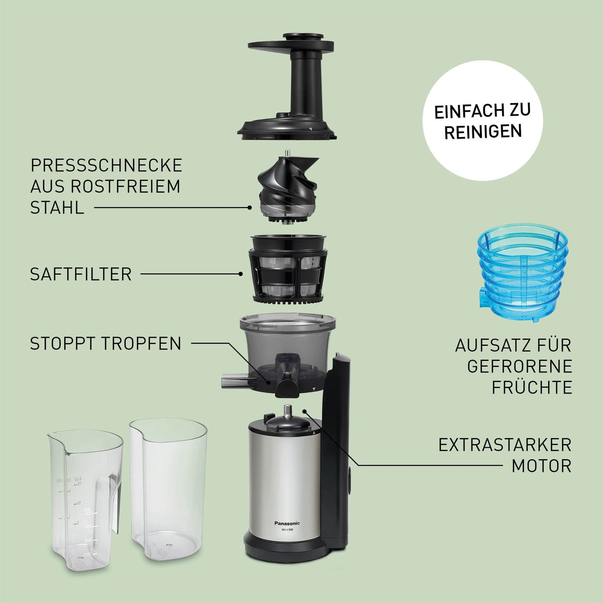 PANASONIC MJ-L500S Slow Juicer Juice Frozen Ingredients Silver Packaging status original