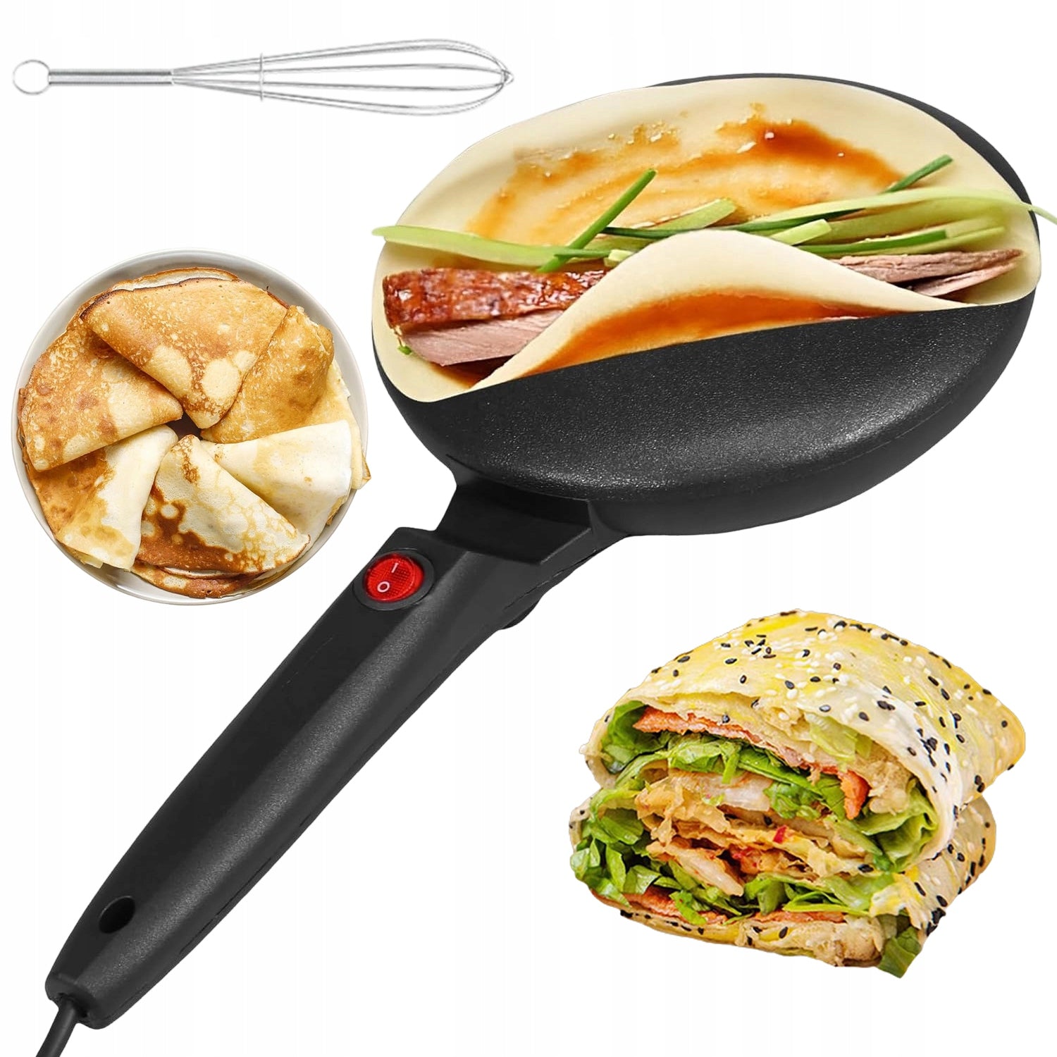 PANCAKE MAKER ELECTRIC FRYING PAN 600W 20CM NON-STICK LED 220V