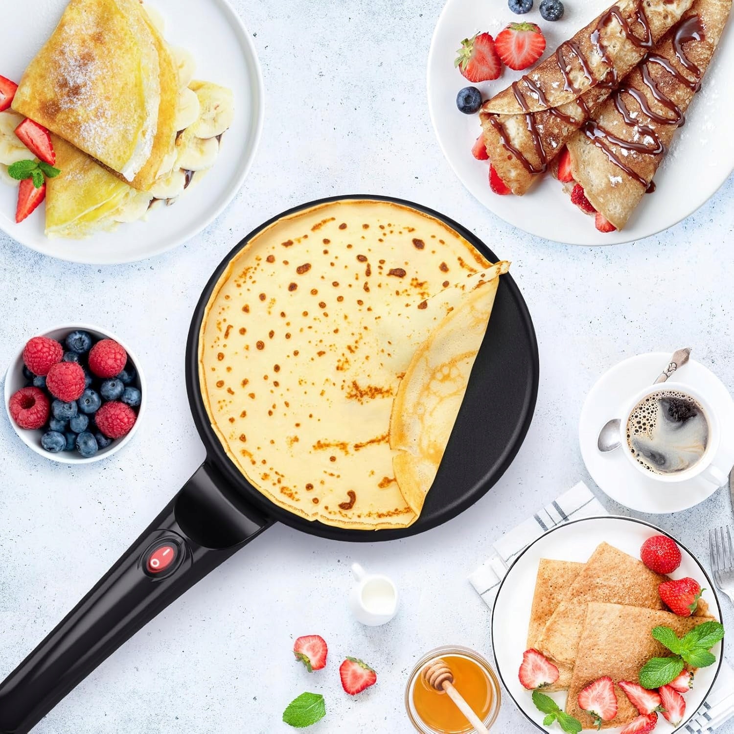 PANCAKE MAKER ELECTRIC FRYING PAN BLACK 20CM 700W LONG HANDLE Power rating 600 W
