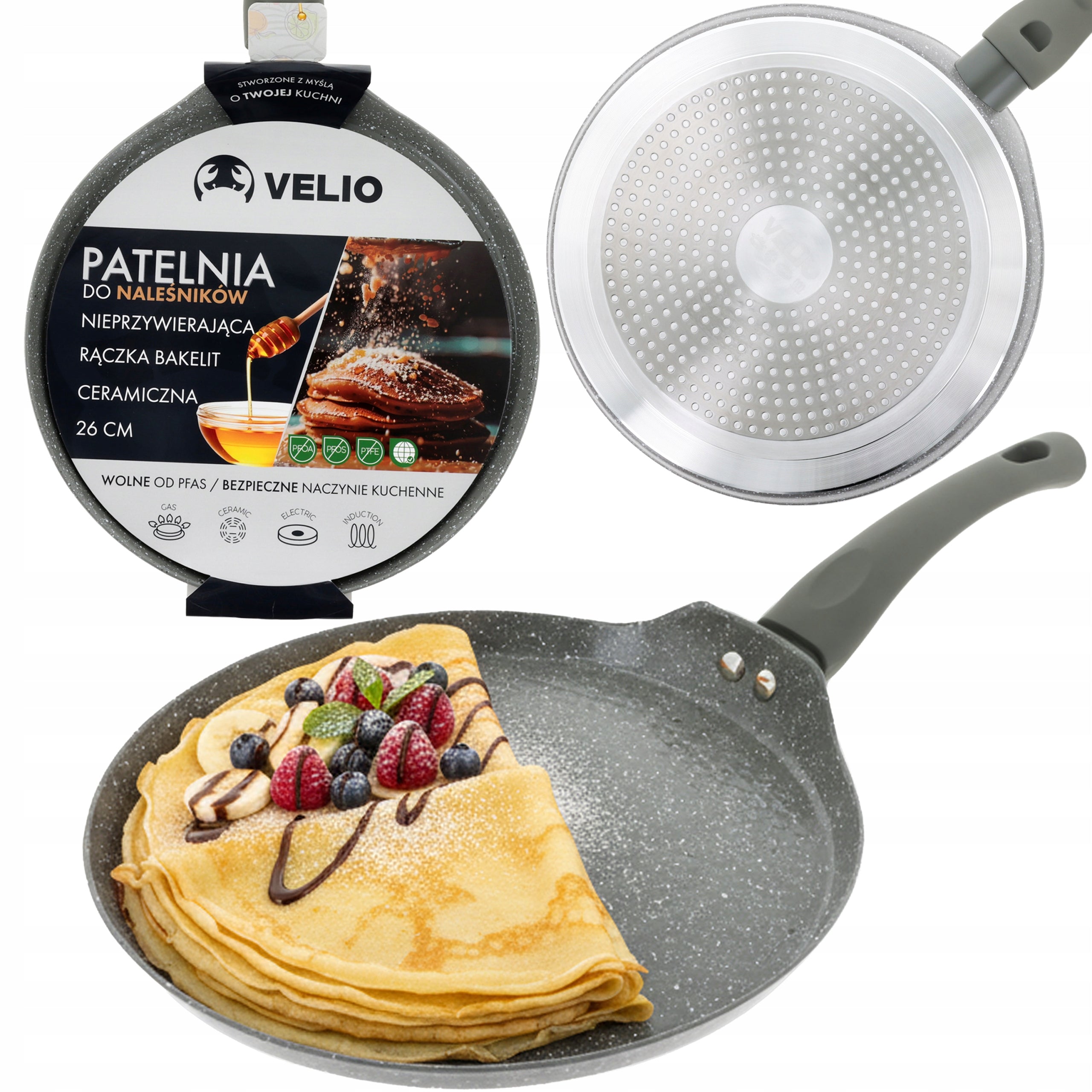 PANCAKE PAN 26 CM CERAMIC INDUCTION GAS ELECTRIC VELIO
