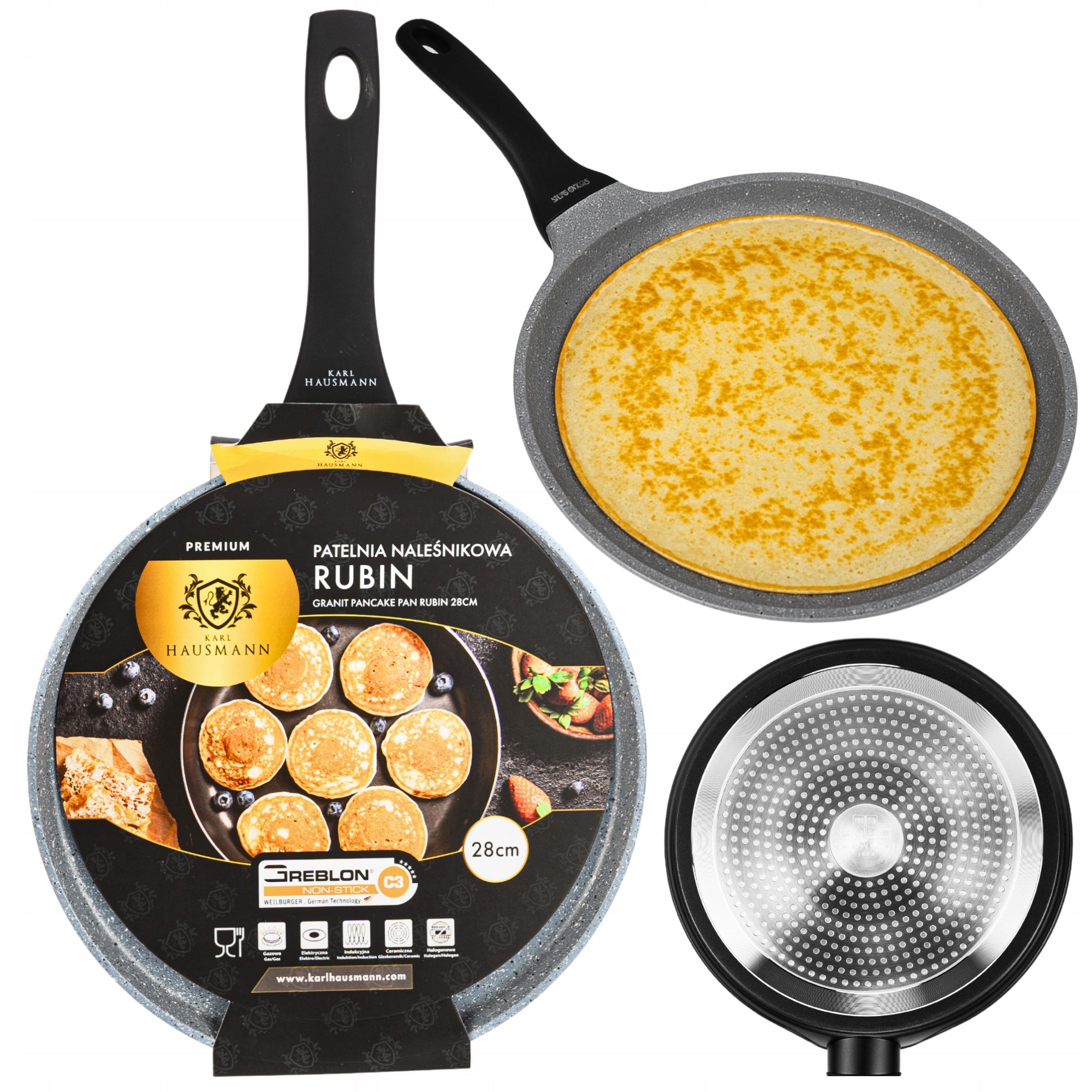 PANCAKE PAN INDUCTION GAS NON-STICK 28CM NON-STICK COATING