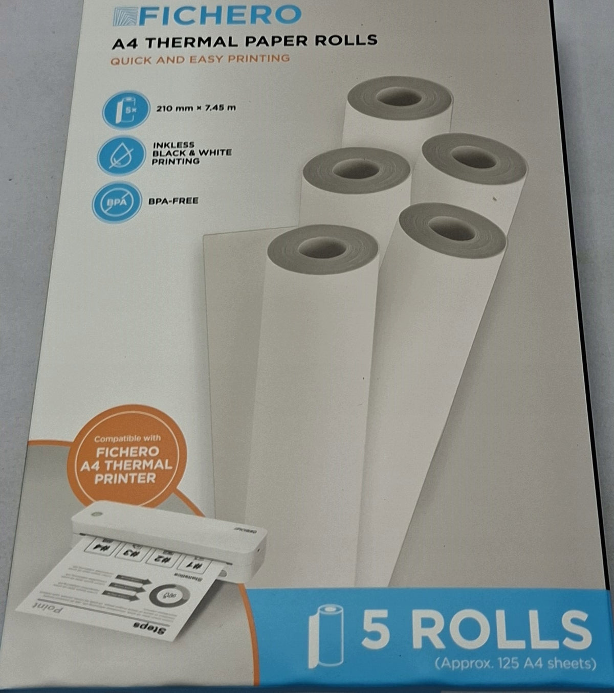 PAPER ROLLS THERMAL PRINTING SET A4 210 mm x 7.45 m 5 PIECES FICHERO Brand no brand