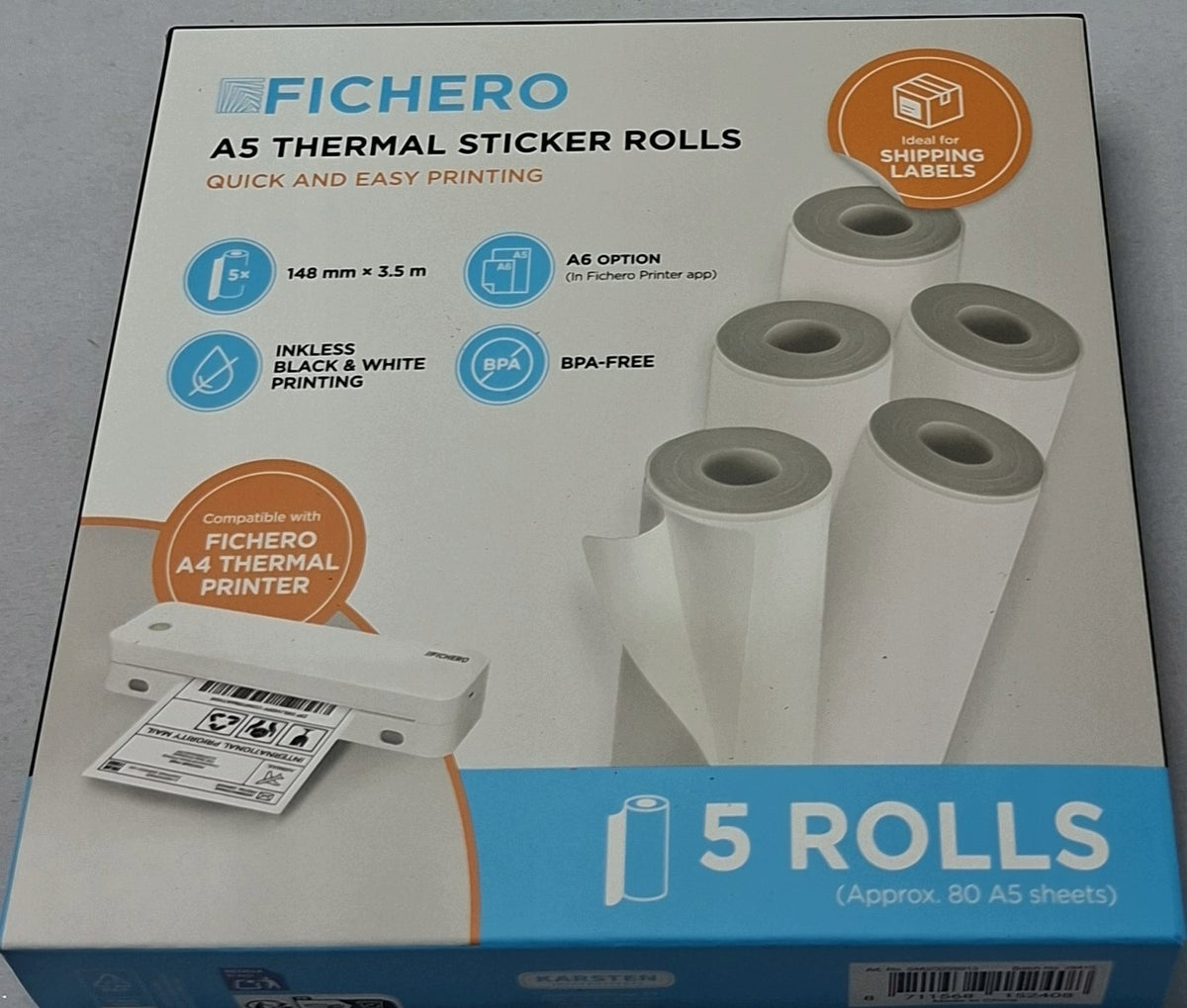 PAPER ROLLS THERMAL PRINTING SET A5 A6 148 mm x 3,5 m 5 PIECES FISCHERO Brand no brand