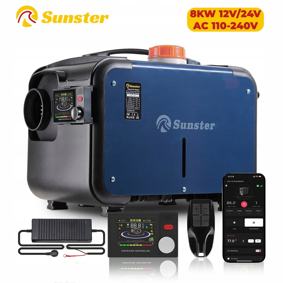 PARKING HEATER 8KW 12/24V 230V WEBASTO WITH VENTILATION AND START/STOP BT Manufacturer code A2105LHS