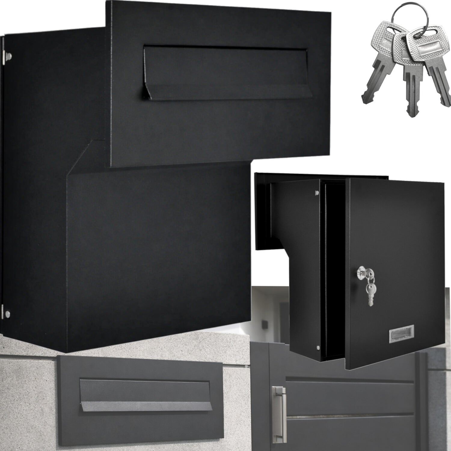 PASS-THROUGH LETTER BOX C4 LARGE, matt black + 3 keys