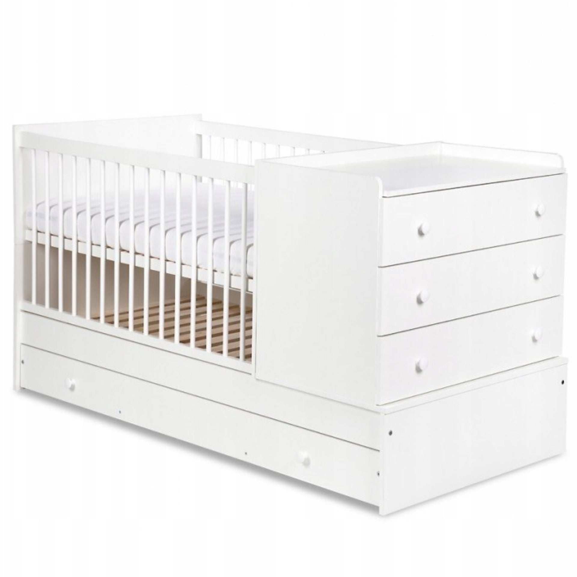 PAT BED BABY COT WITH CHEST OF DRAWERS DRAWER RUNGS 3IN1 WHITE Packaging status original
