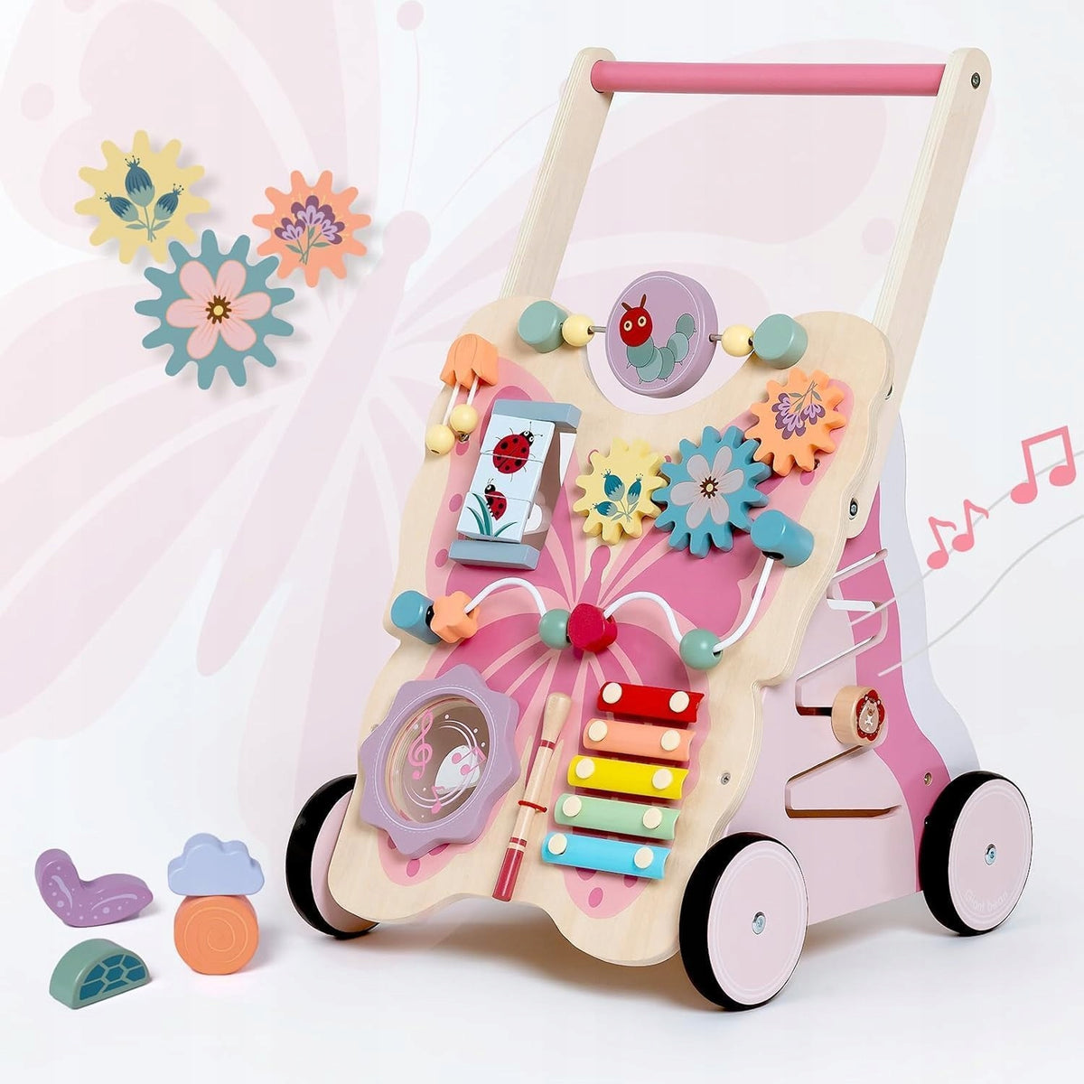 PCHACZ Drewniany Motyl Ksylofon Puzzle Gumowane Koła Edukacyjny Zabawka Brand no brand