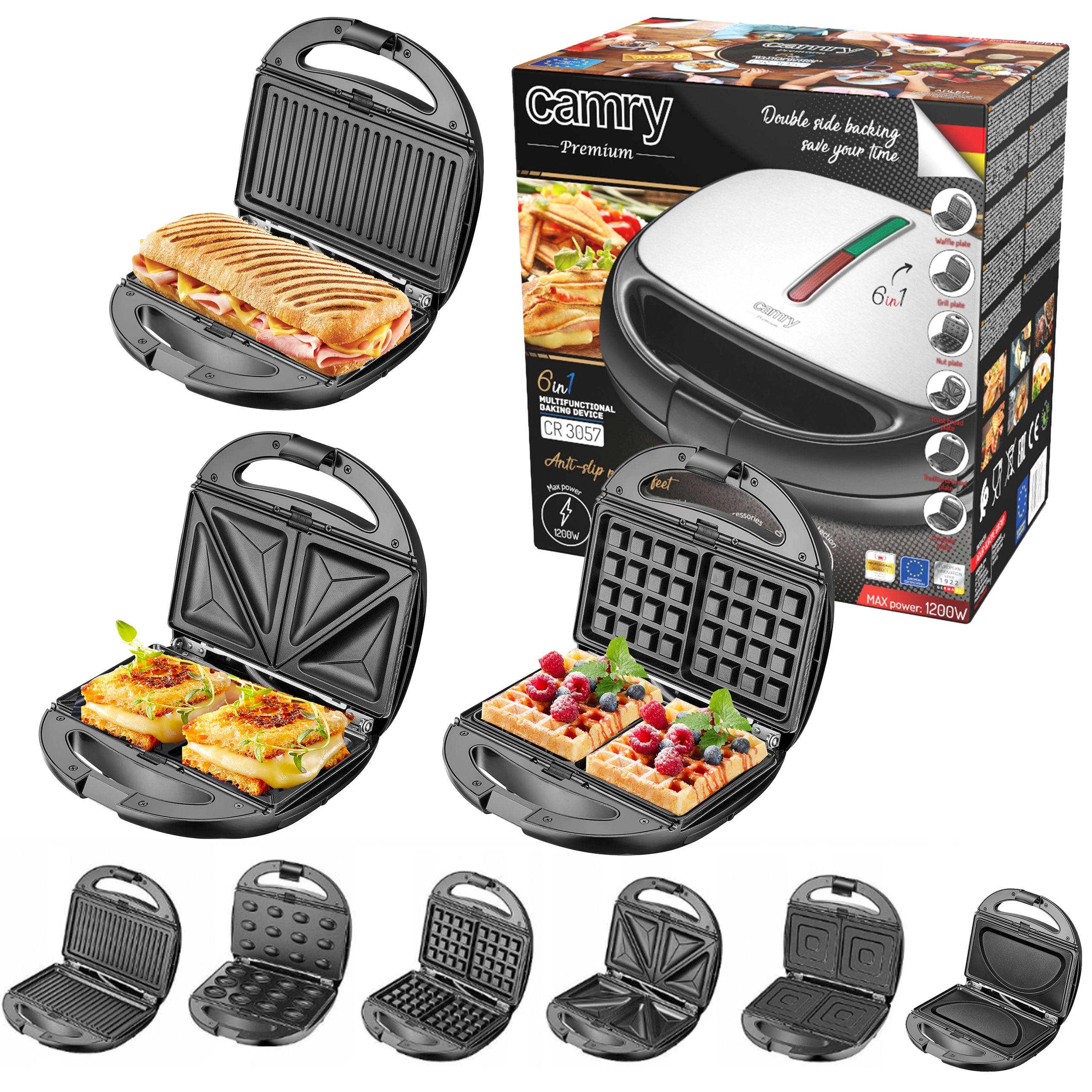 PEANUT SANDWICH TOASTER WAFFLE MAKER OMELET 6in1 Power rating 1200 W