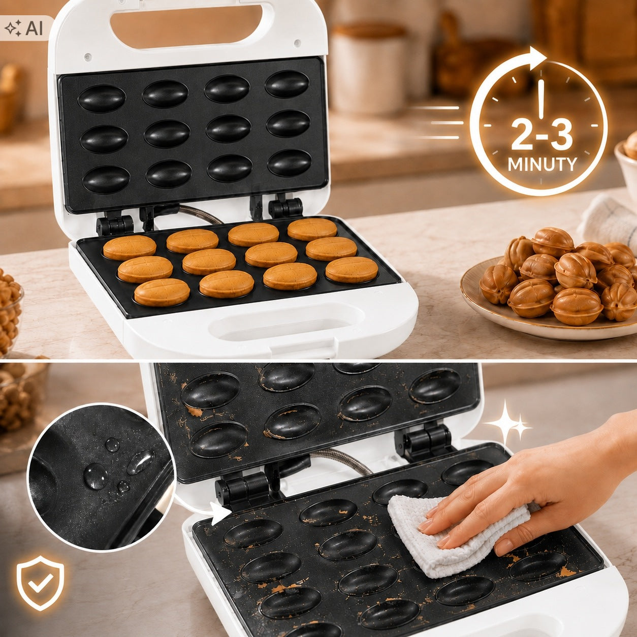 PEANUT TOASTER COOKIE MOLDS 750W 12 PCS NONSTICK RECIPE Packaging status original