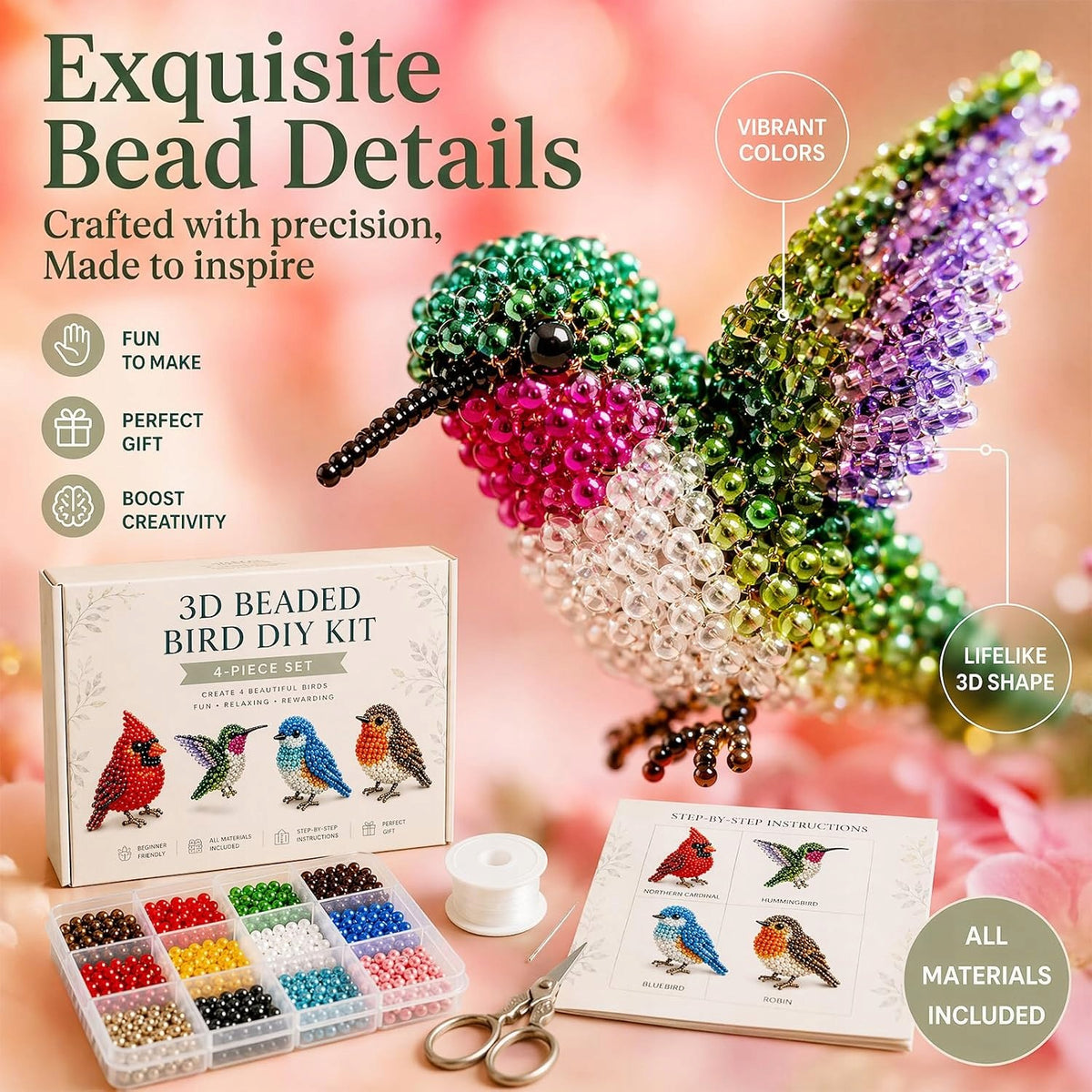 PEARLS 3D DIY SET FOR ADULTS CREATIVE ANIMALS COLORFUL Brand no brand