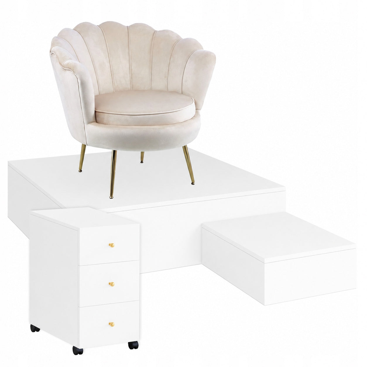PEDICURE SET READY STAND PLATFORM CHAIR CONTAINER WHITE MAT 120CM