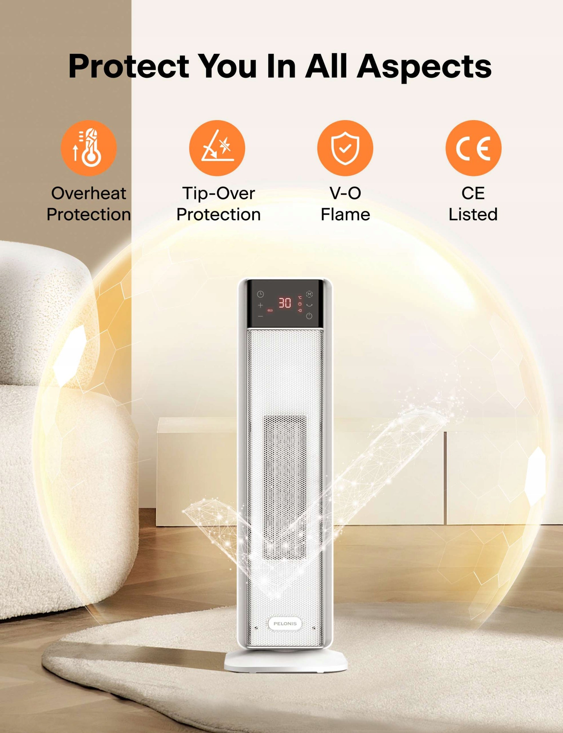 PELONIS 2000W FAN HEATER WITH REMOTE CONTROL, TIMER AND 75° OSCILLATION, QUIET Manufacturer code NTH20-22FR