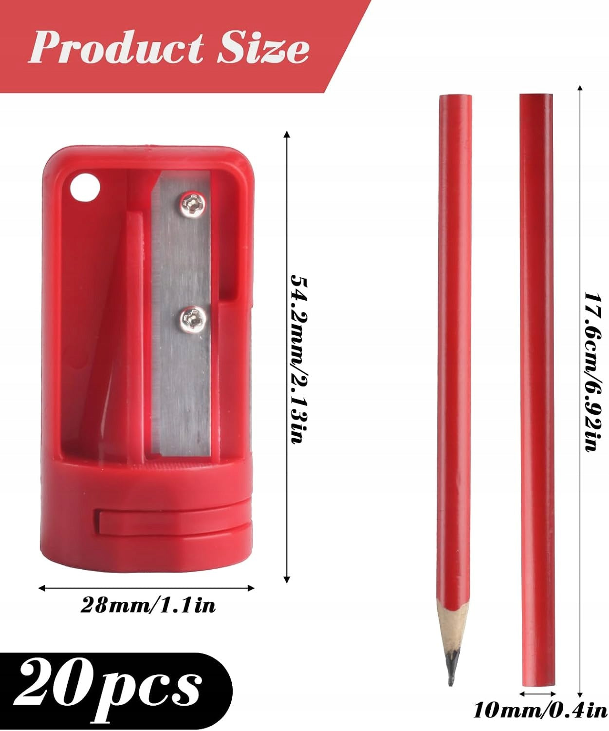 PENCILS 20 PIECES CONSTRUCTION RED ERGONOMIC WOODEN PENCIL SHARPENER Brand no brand