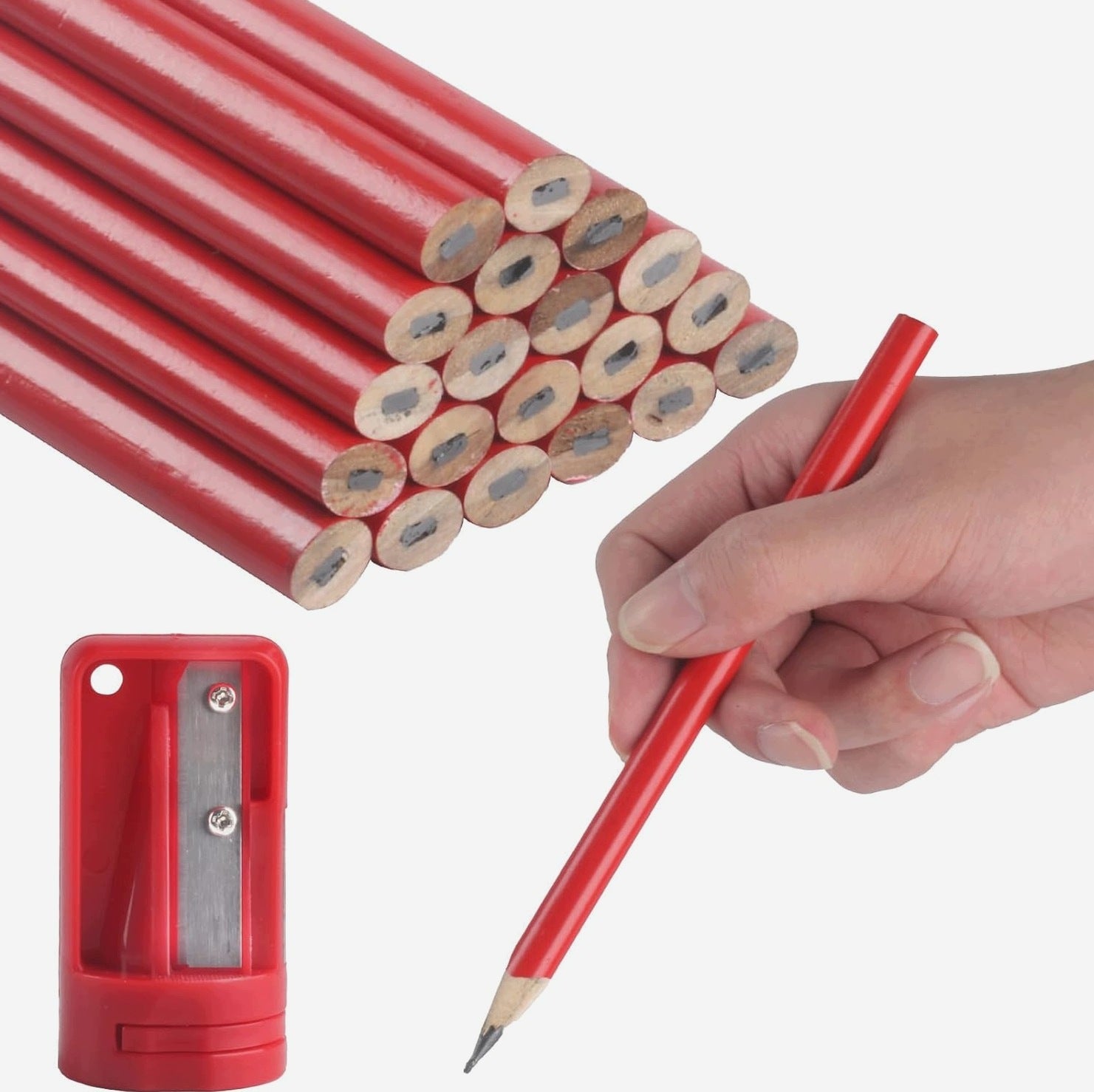 PENCILS 20 PIECES CONSTRUCTION RED ERGONOMIC WOODEN PENCIL SHARPENER