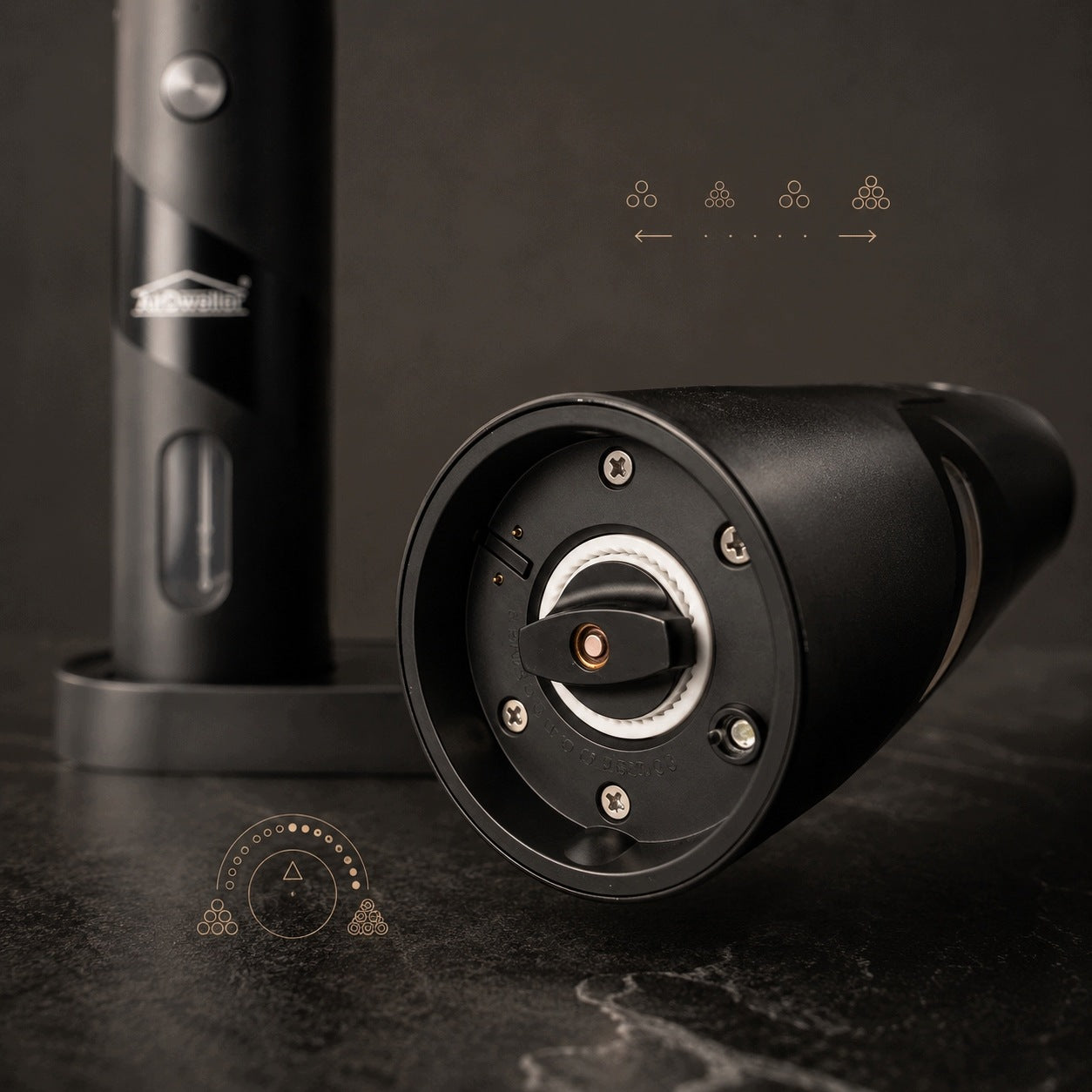PEPPER AND SALT GRINDER 2x CORDLESS AIRDWELLER LED ELECTRIC BLACK Manufacturer code MŁYNEK AKUMULATOROWY DO PIEPRSZU I SOLI