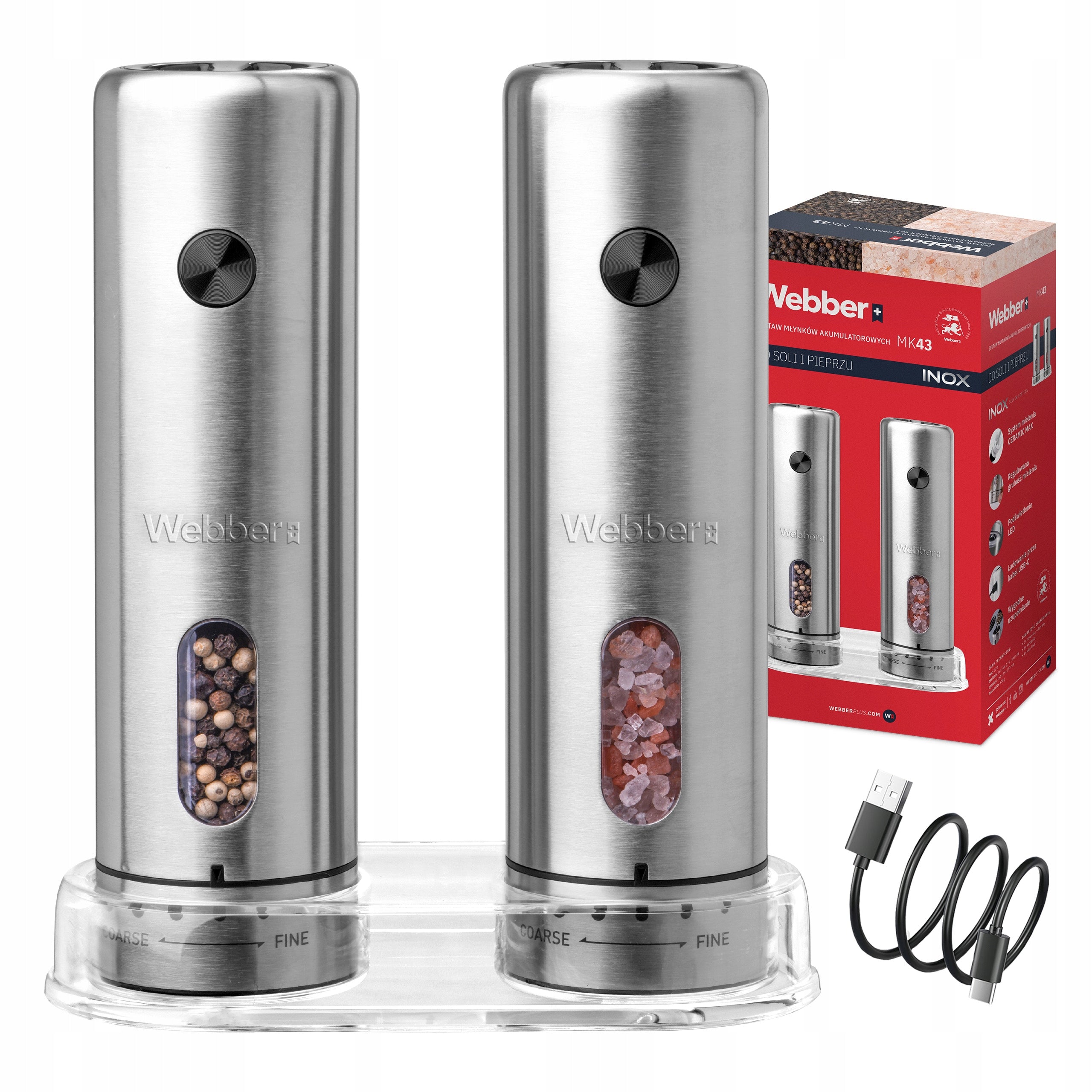 PEPPER AND SALT GRINDER ELECTRIC CORDLESS USB 2 PCS INOX WEBBER