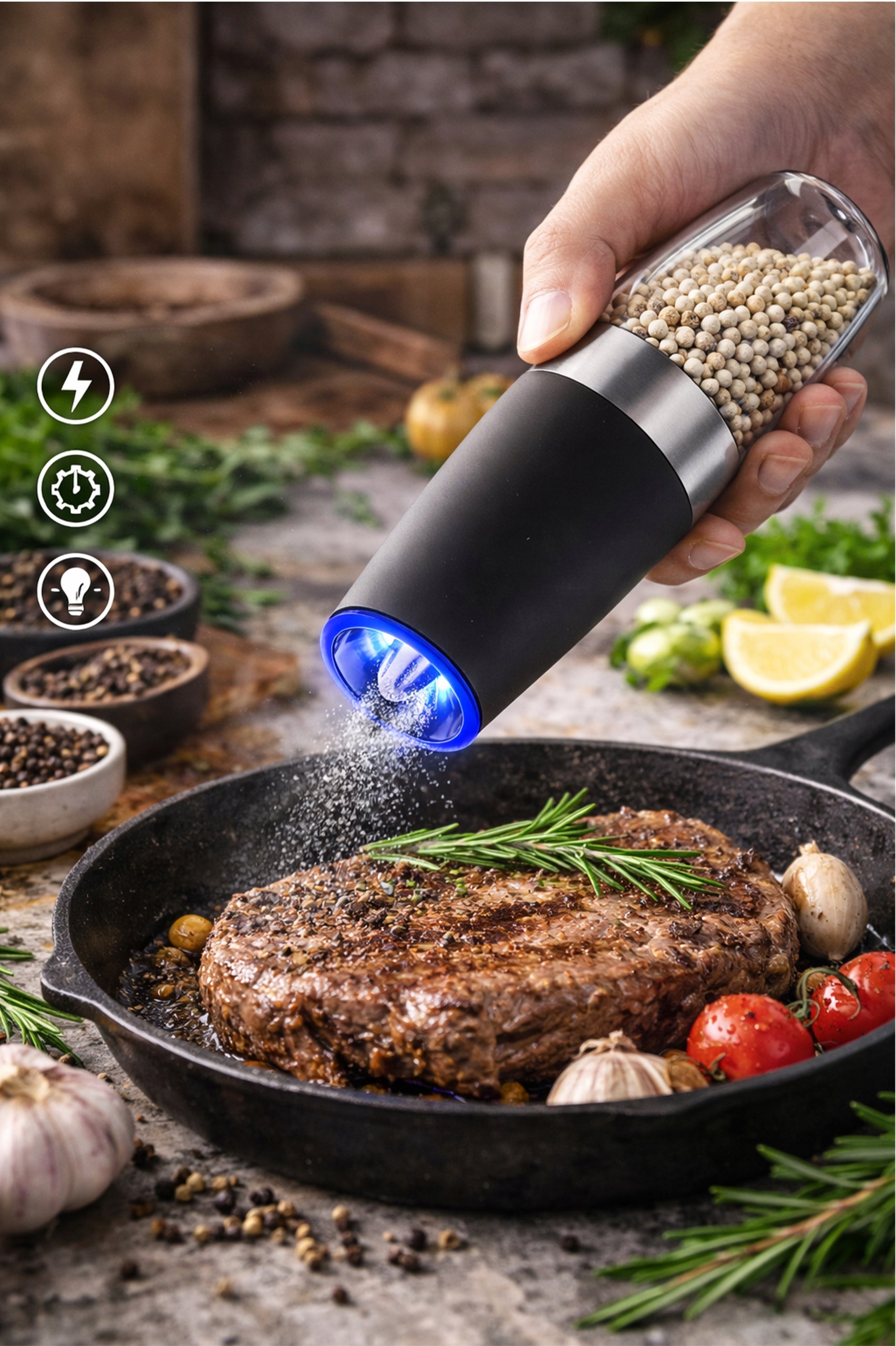 PEPPER AND SALT GRINDER GRAVITY ELECTRIC STRONG SET x2 Packaging status original