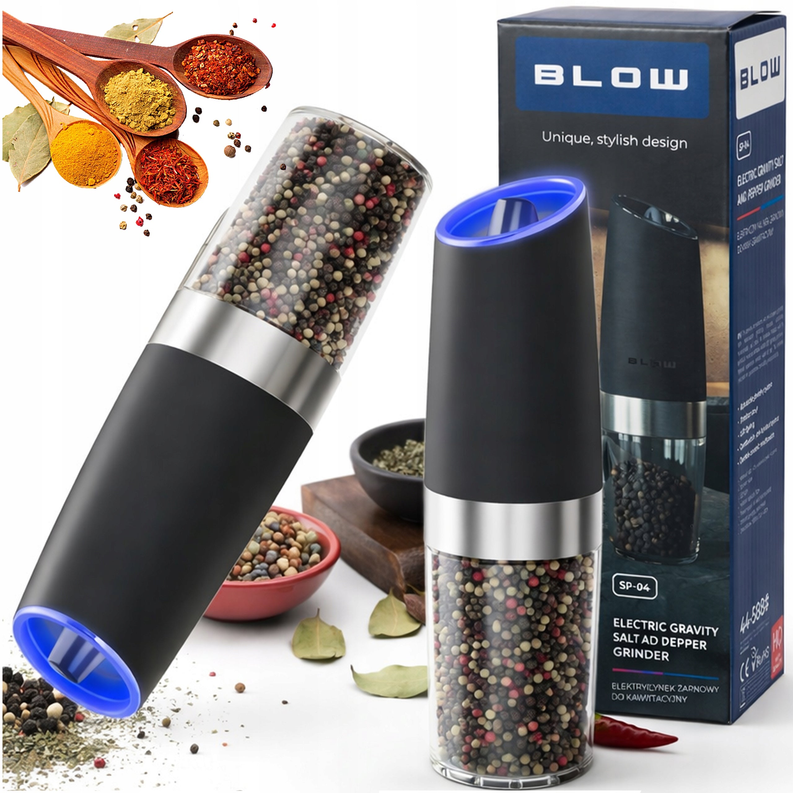 PEPPER AND SALT GRINDER GRAVITY ELECTRIC STRONG SET x2