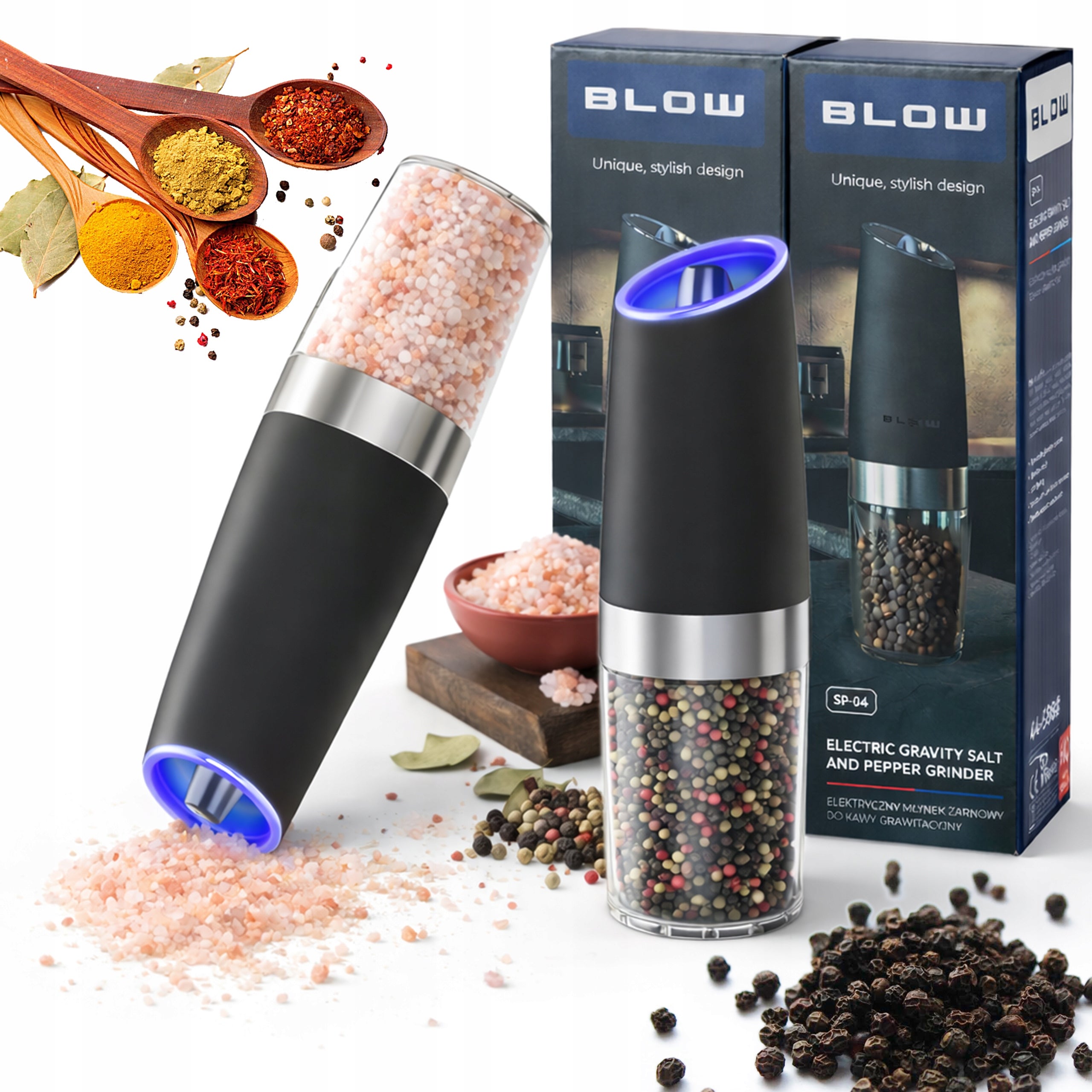 PEPPER AND SALT GRINDER SPICES GRAVITY ELECTRIC STRONG