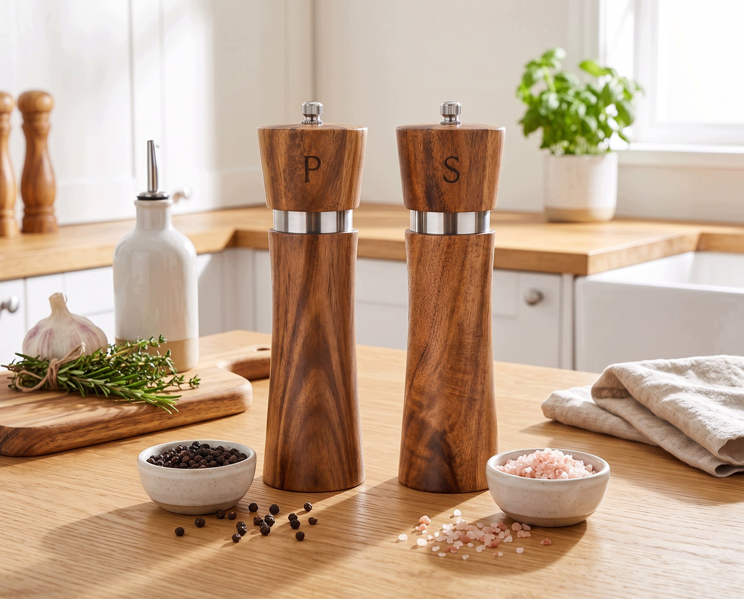 PEPPER SALT SPICE GRINDER CERAMIC HANDHELD SET OF 2 WOODEN Packaging status original