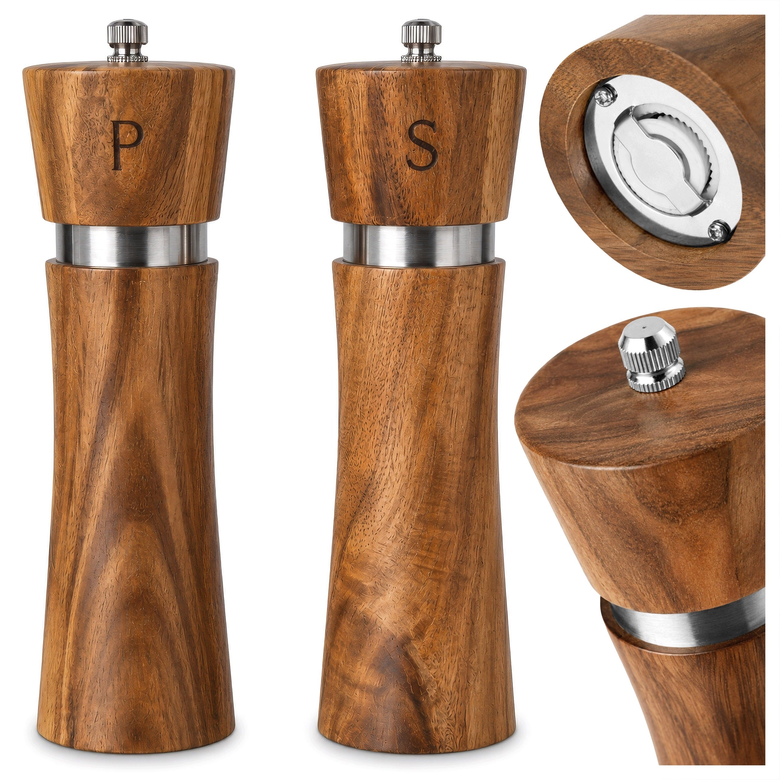 PEPPER SALT SPICE GRINDER CERAMIC HANDHELD SET OF 2 WOODEN