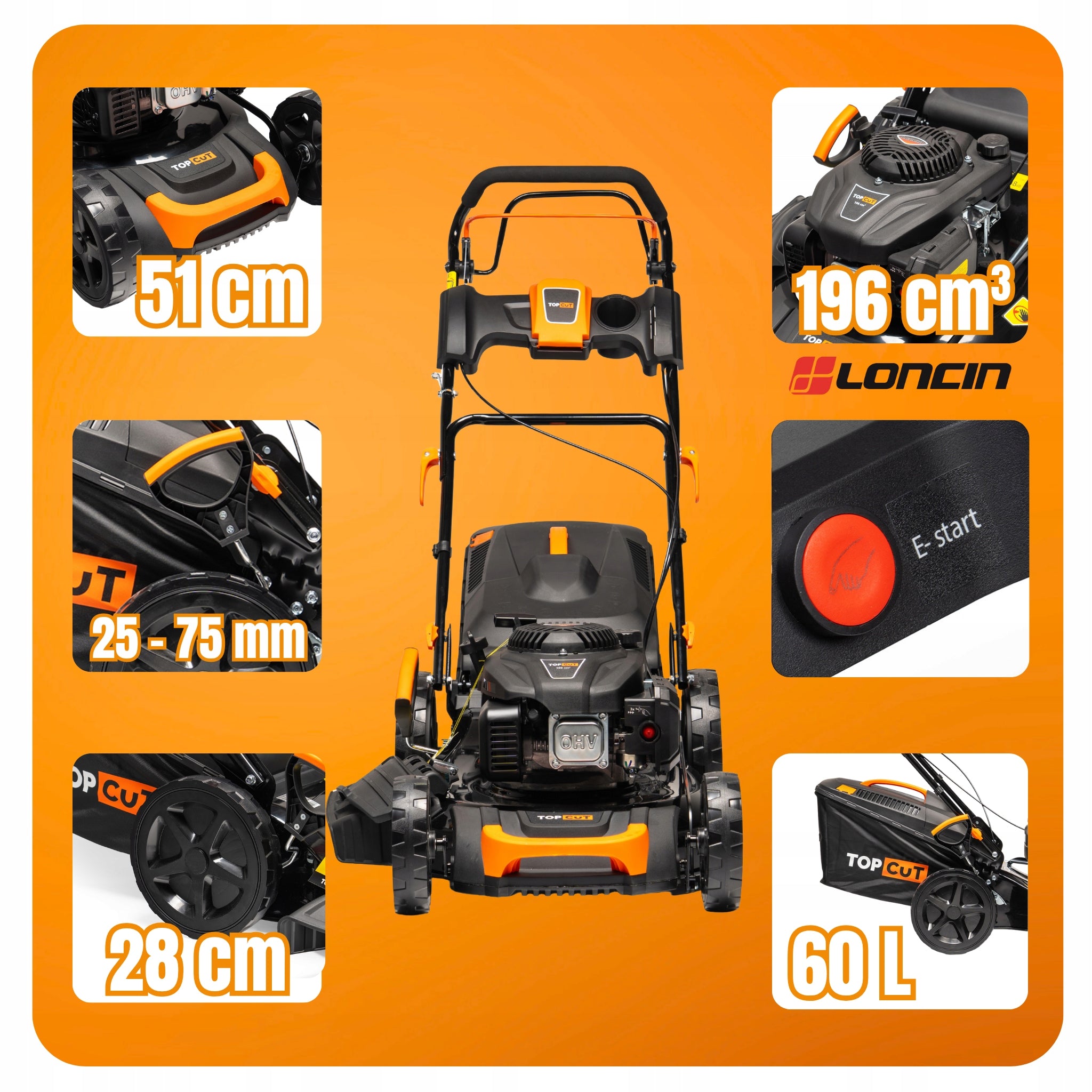 PETROL MOWER DRIVE WITH STARTER ENGINE LONCIN 196CC 51CM 60L 5,4KM Manufacturer code 5905842547599
