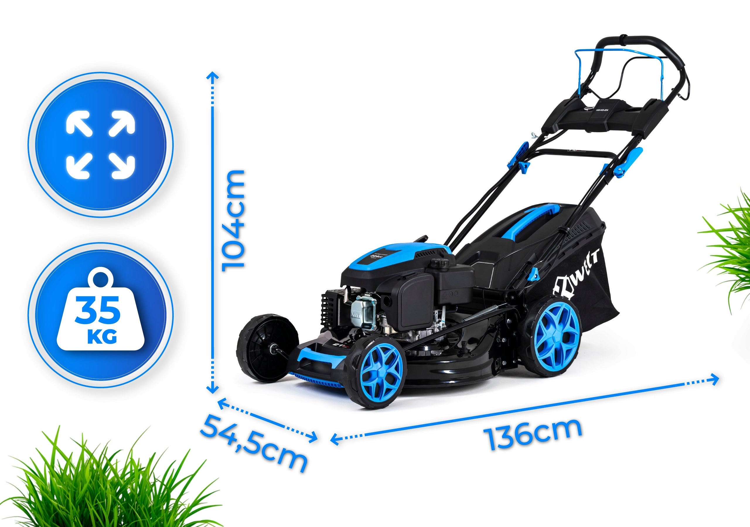 PETROL MOWER POWERFUL 224CC STARTER DRIVE 53CM MULCHING 9IN1 Manufacturer code HW-KS-224