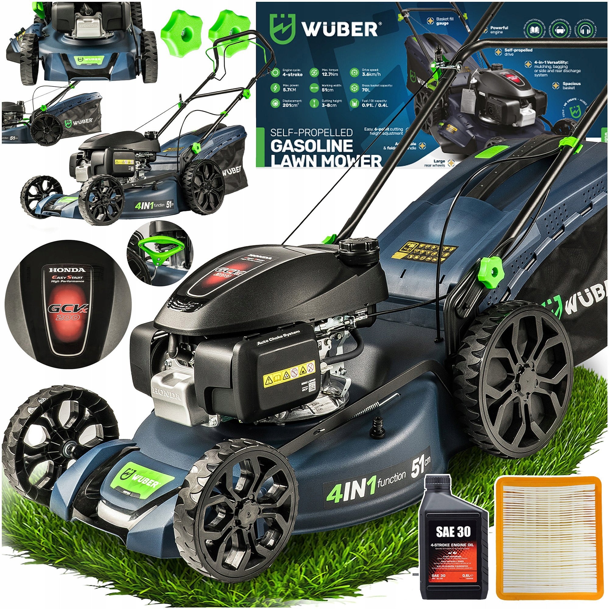 PETROL MOWER WITH DRIVE 5,7KM BASKET 70L REG 30-80 MM ENGINE HONDA +OIL