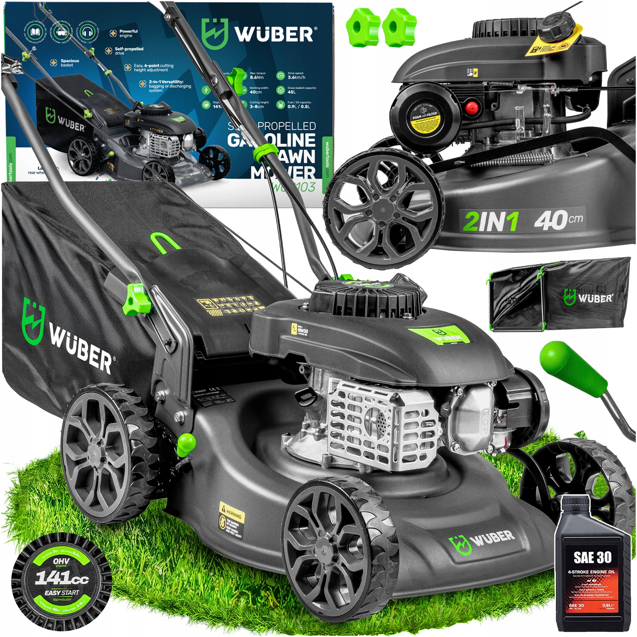 PETROL MOWER WITH GRASS DRIVE POWERFUL ENGINE OHV LIGHT DRIVE + OIL
