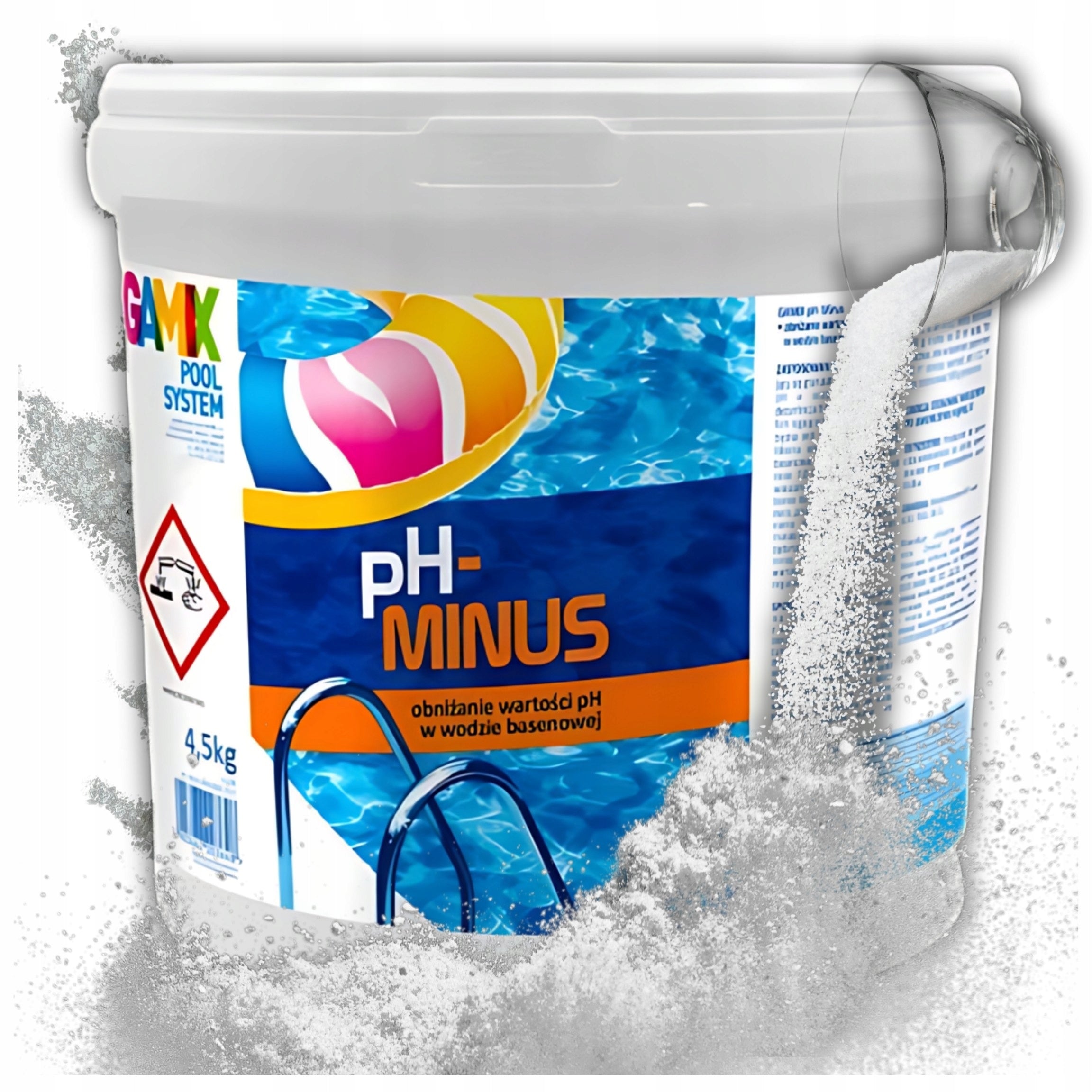 PH MINUS 4,5KG PH- POOL CHEMISTRY GRANULES FOR POOL WATER GAMIX + GUIDE Packaging status original