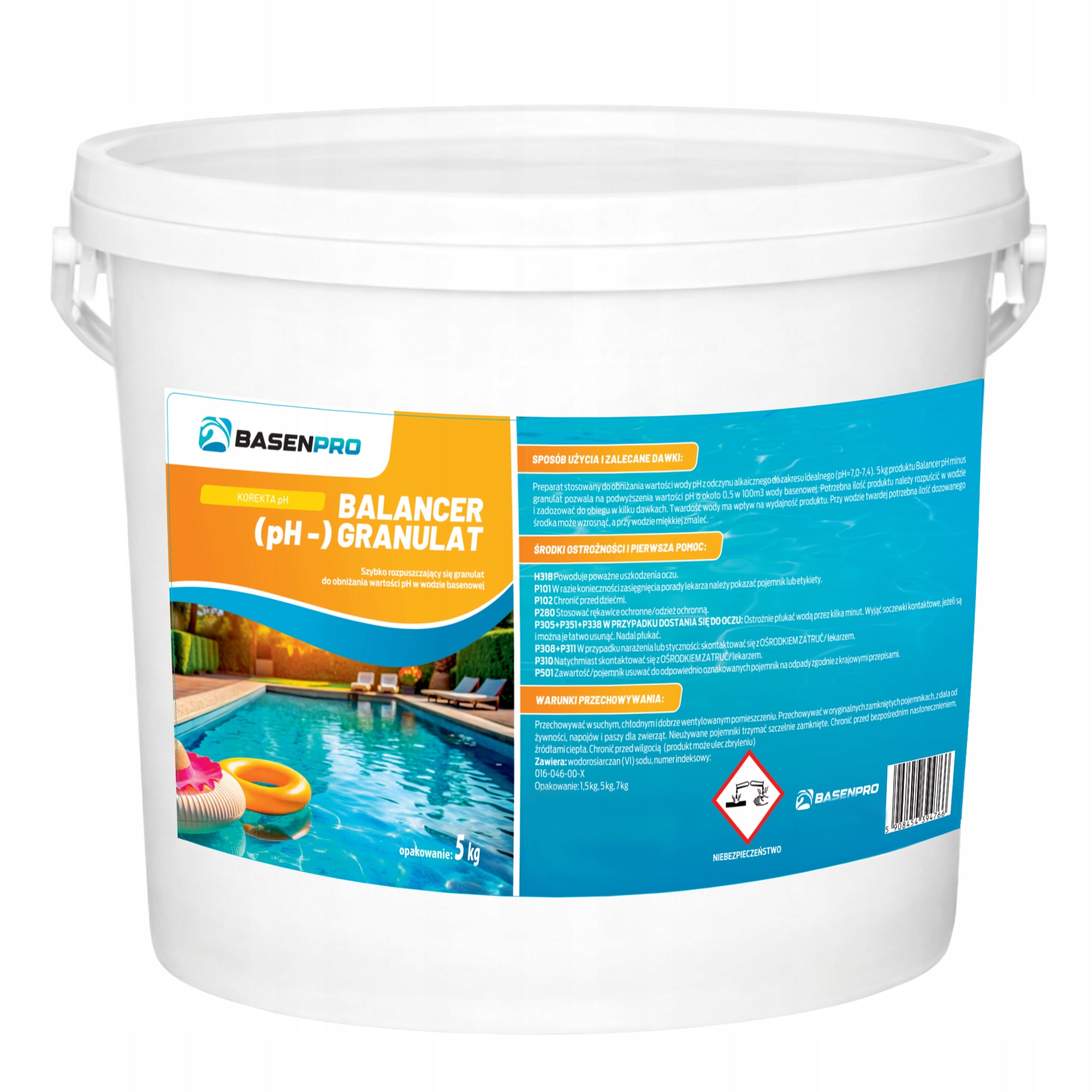 PH MINUS GRANULES LOWERING PH IN POOL JACUZZI CHLORINE FOR POOL 5kg ph- Packaging status original