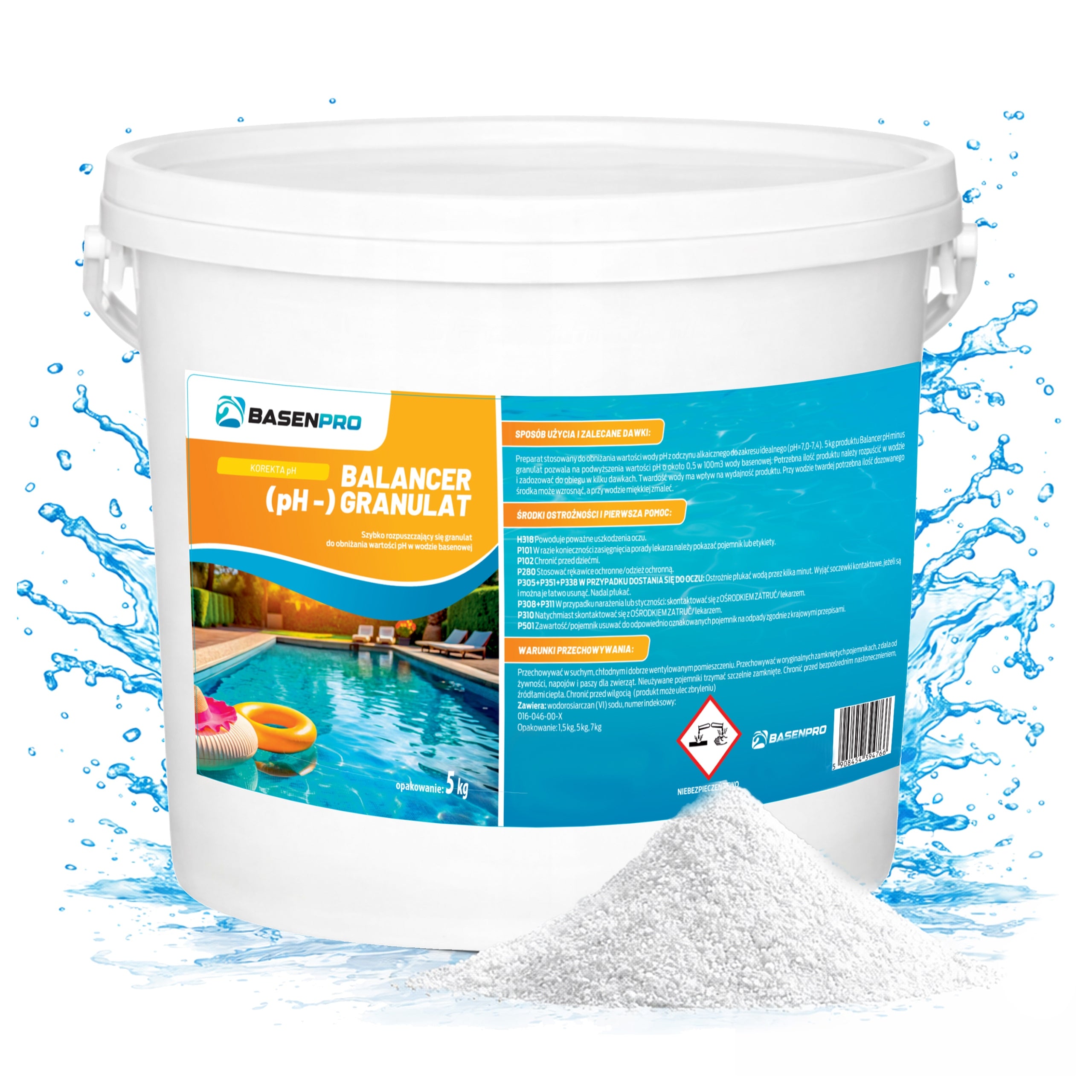 PH MINUS GRANULES LOWERING PH IN POOL JACUZZI CHLORINE FOR POOL 5kg ph-