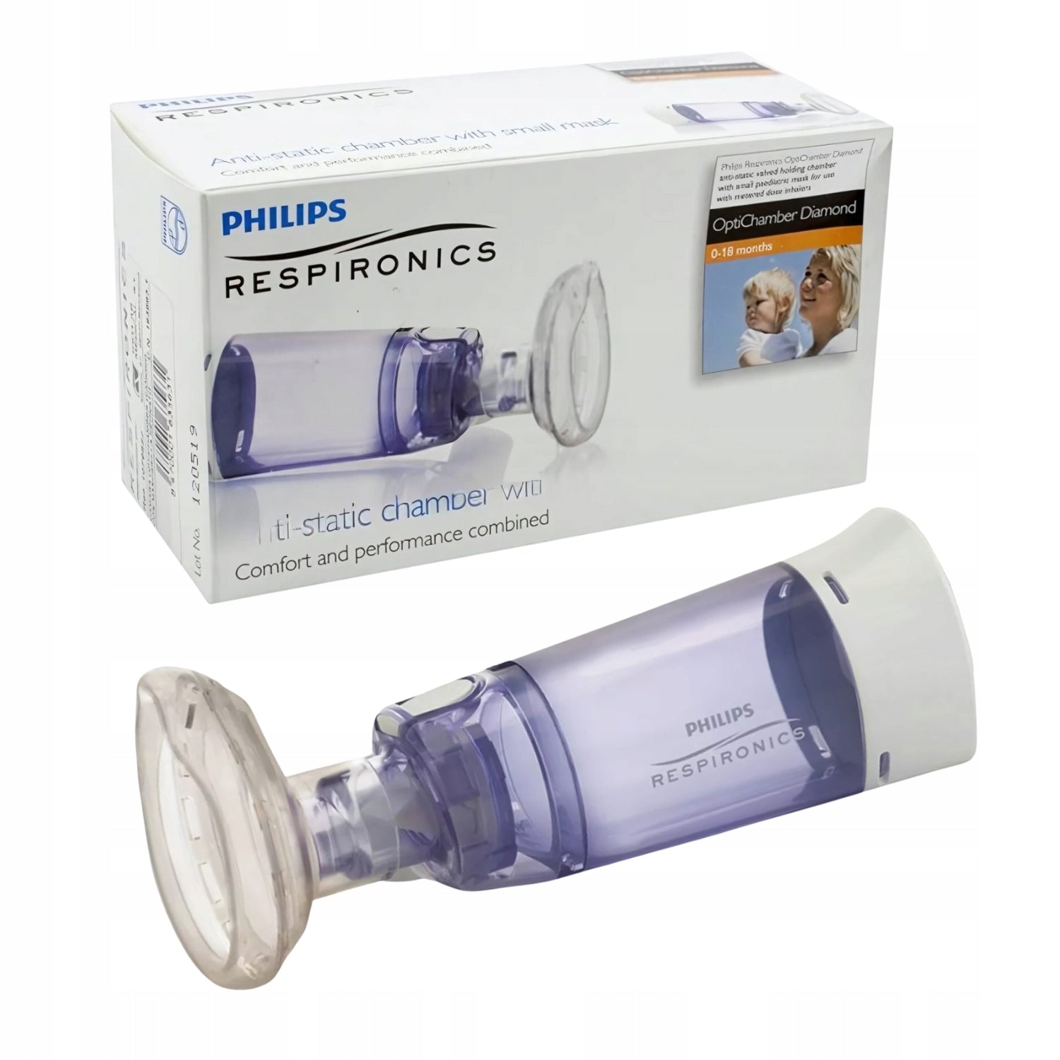 PHILIPS OPTICHAMBER inhalation chamber for infants 0-18 mc small mask Packaging status original