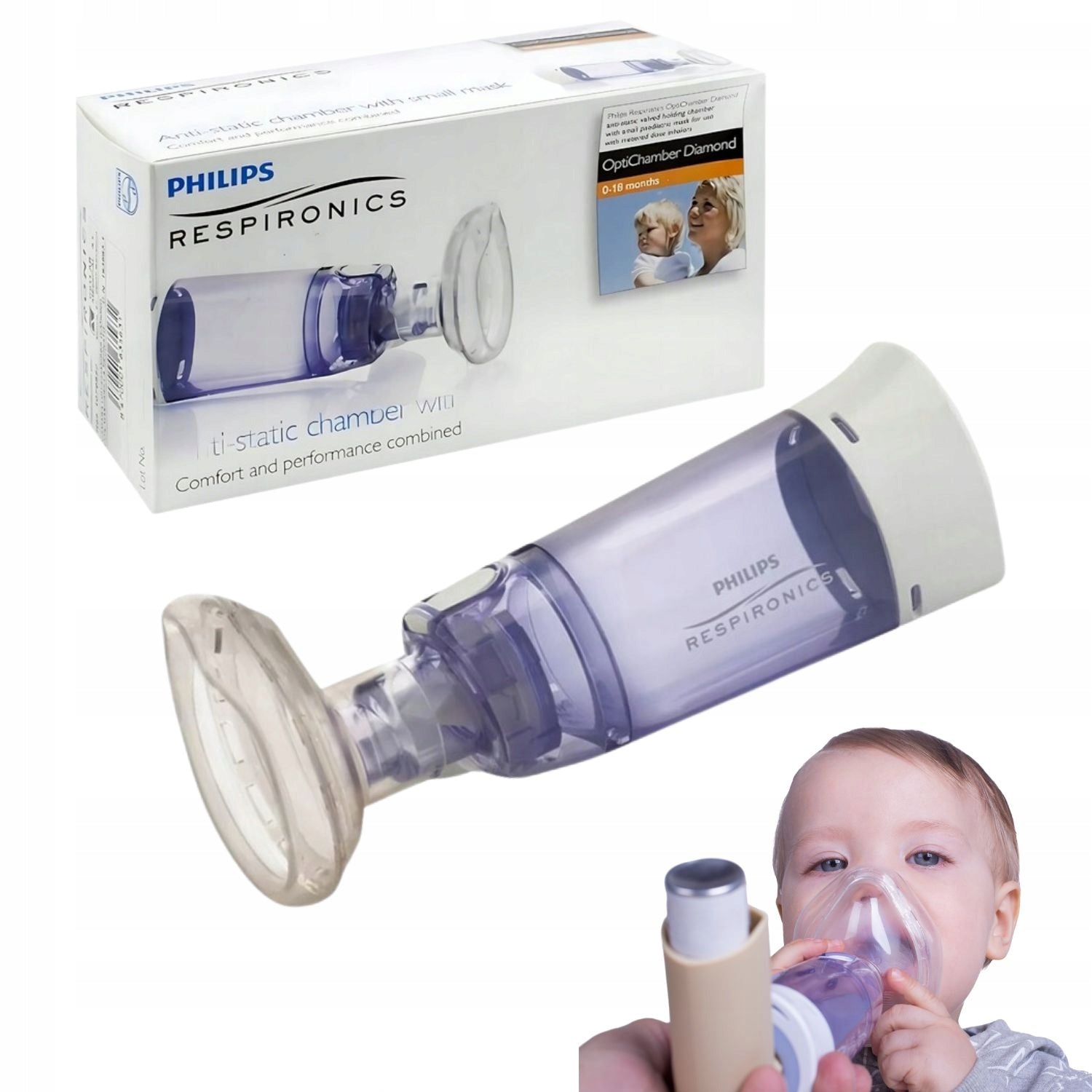 PHILIPS OPTICHAMBER inhalation chamber for infants 0-18 mc small mask