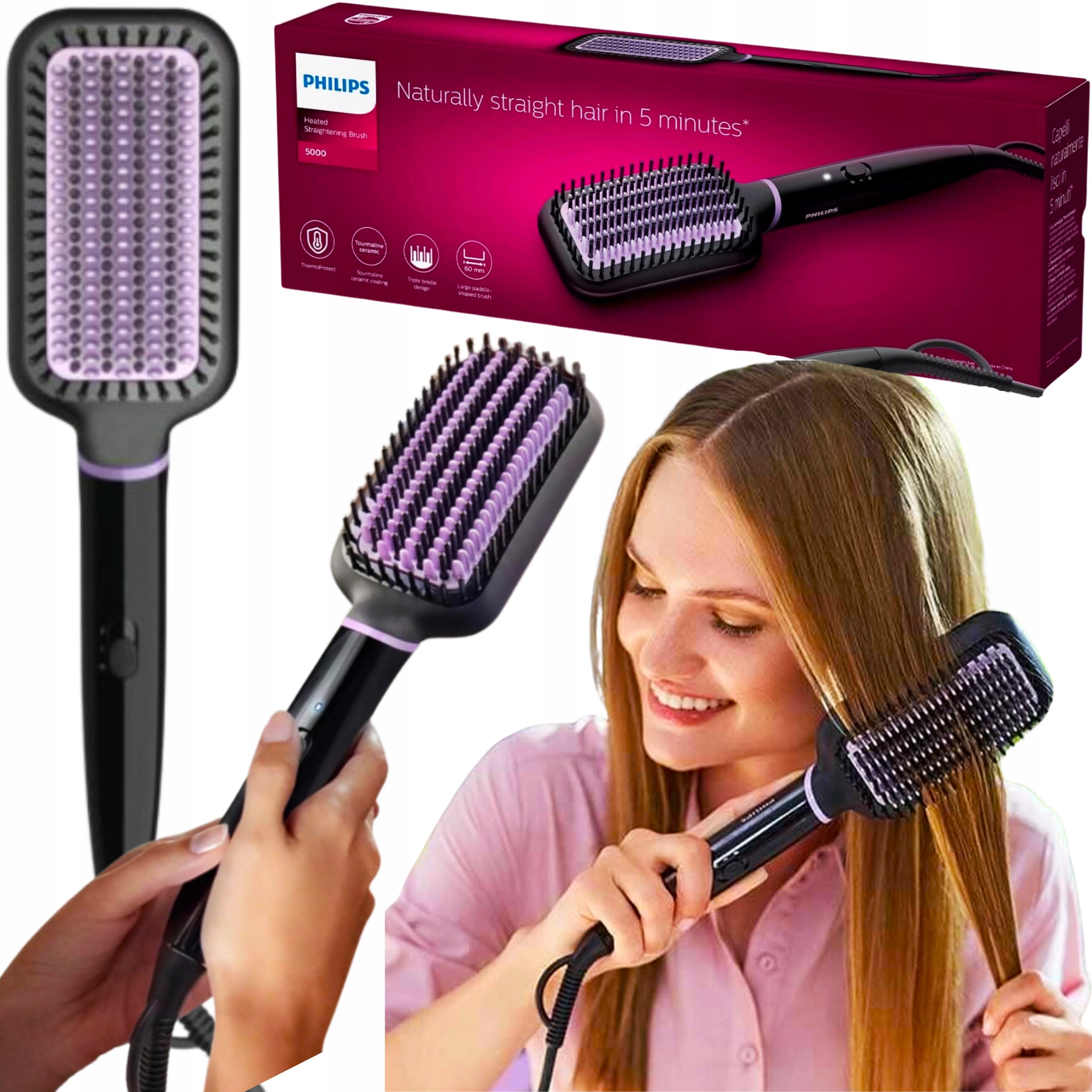 PHILIPS STRAIGHTENING HAIR BRUSH FOR STYLING AND COMBING 52W Packaging status original