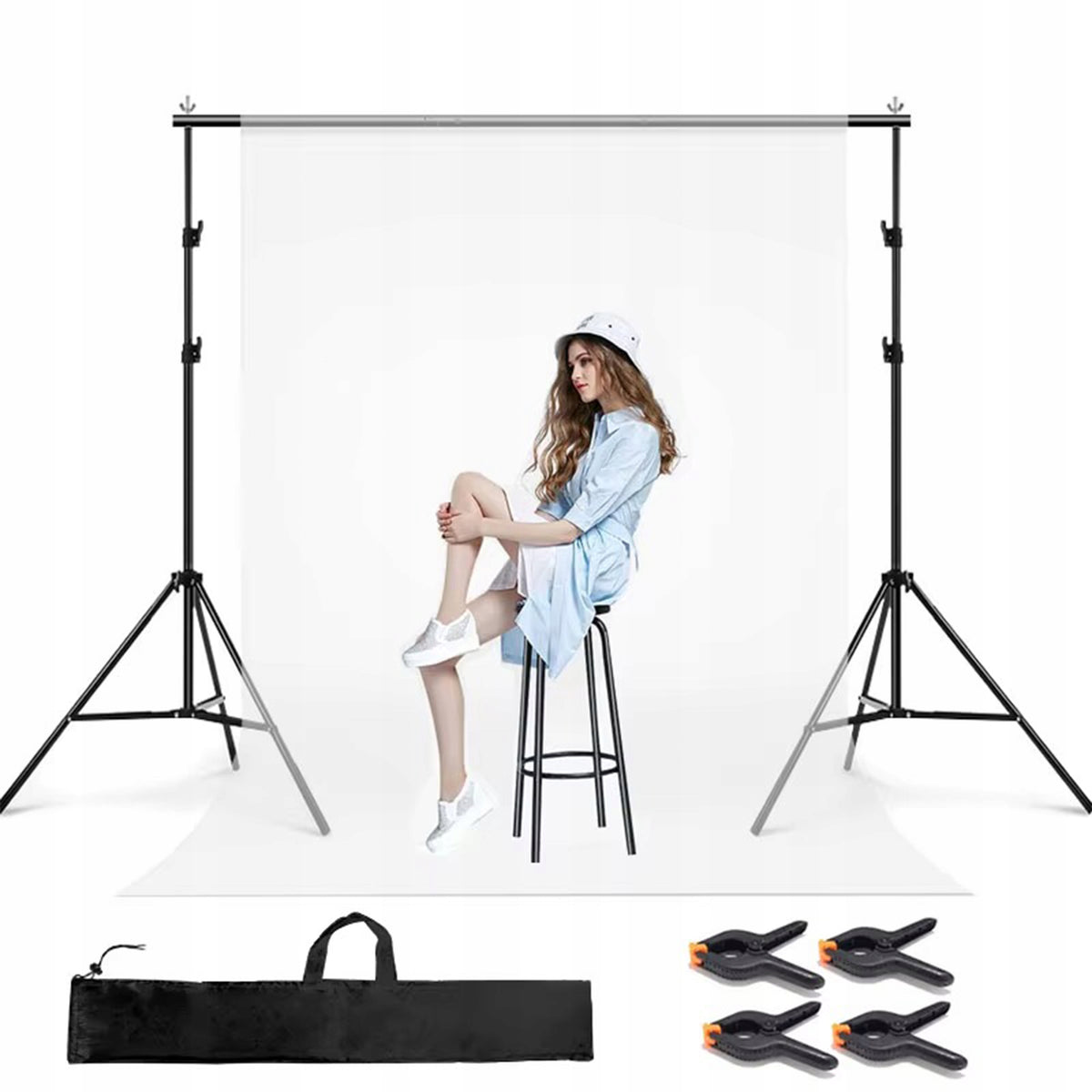 PHOTO BACKGROUND TRIPOD Background Set for Studio Clamps Case 200x200cm Packaging status original