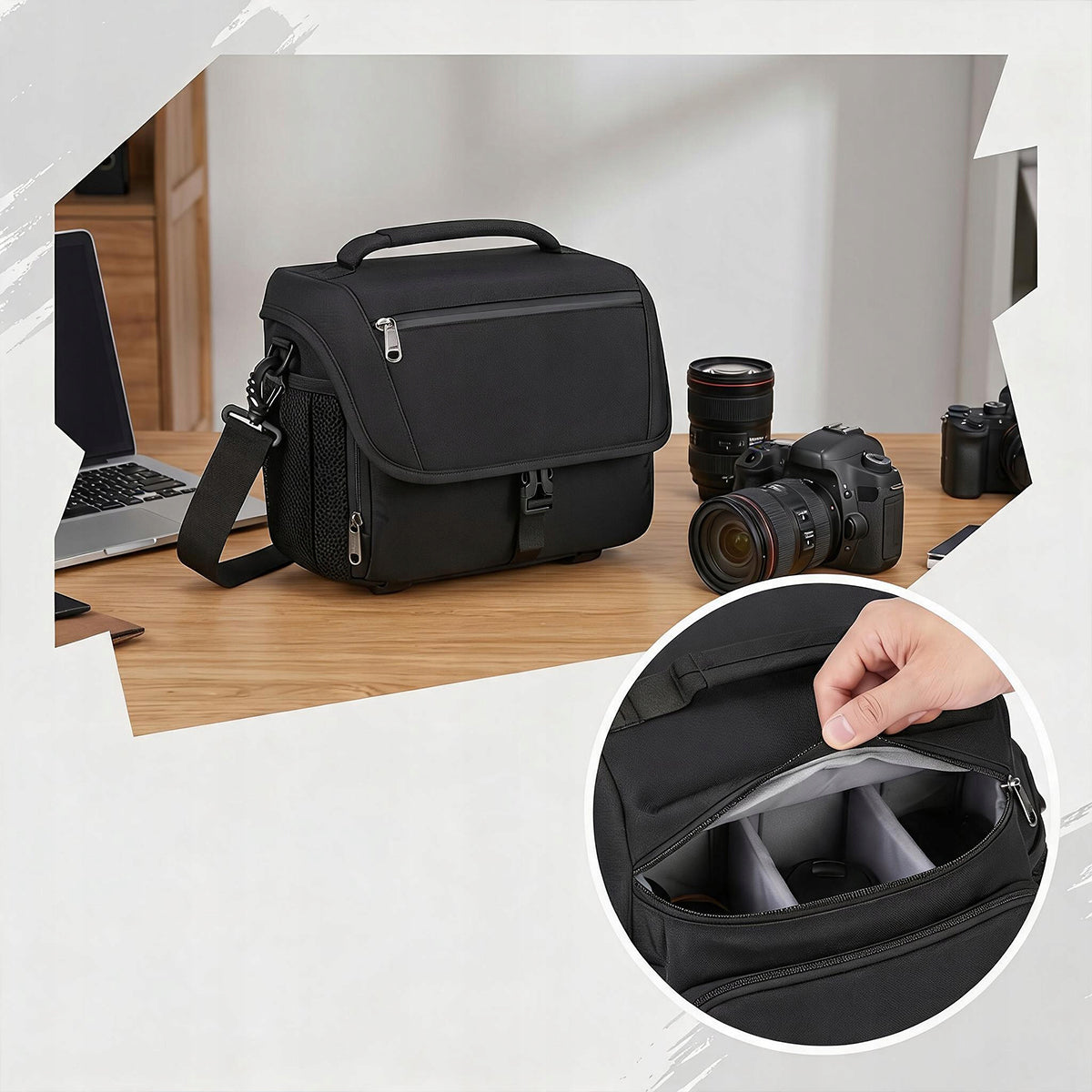 PHOTO BAG BLACK POLYESTER SHOULDER 9 COMPARTMENTS WATERPROOF Brand no brand