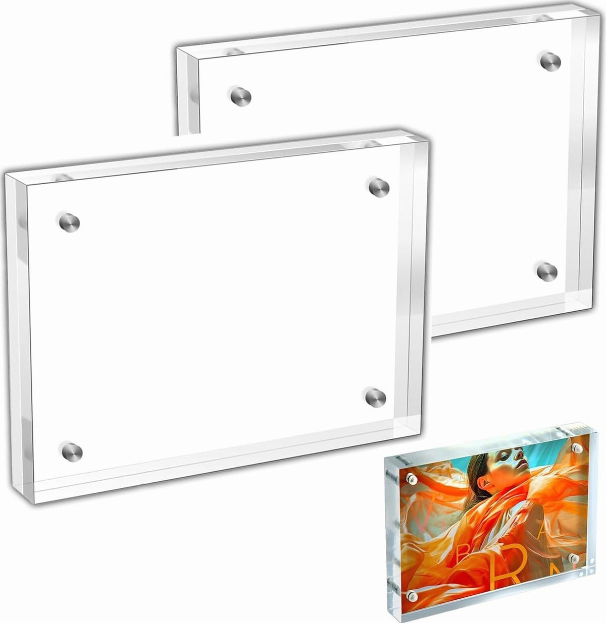 PHOTO FRAME 2 PIECES 6X9CM MAGNETIC SMALL TRANSPARENT OFFICE HOUSE