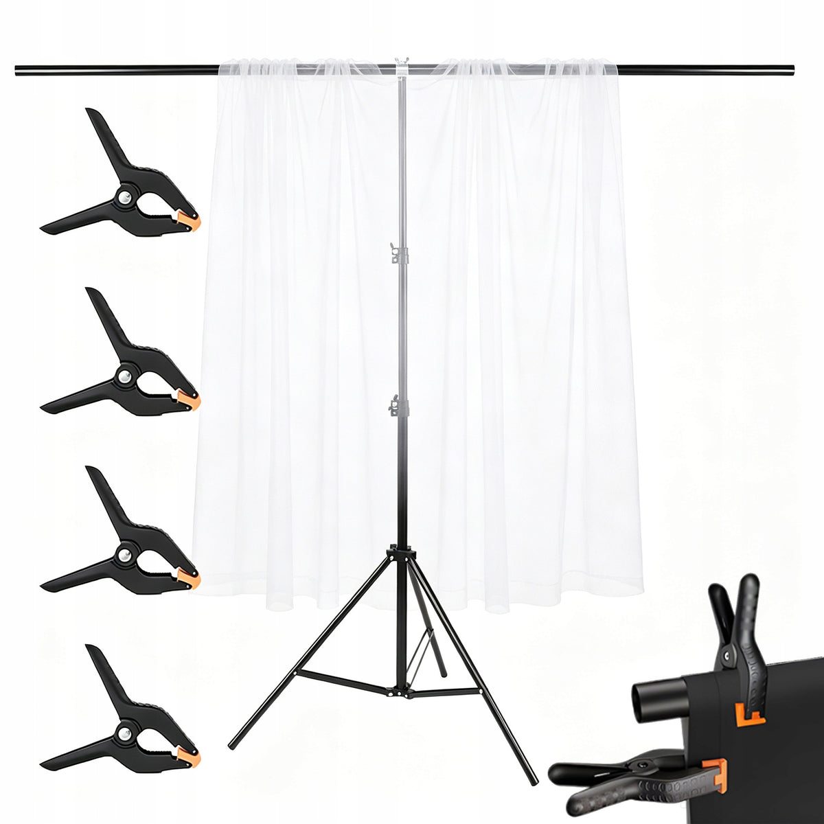 PHOTO TRIPOD FOR BACKGROUND T-SHAPE 150X200CM BLACK WITH CLIPS SET
