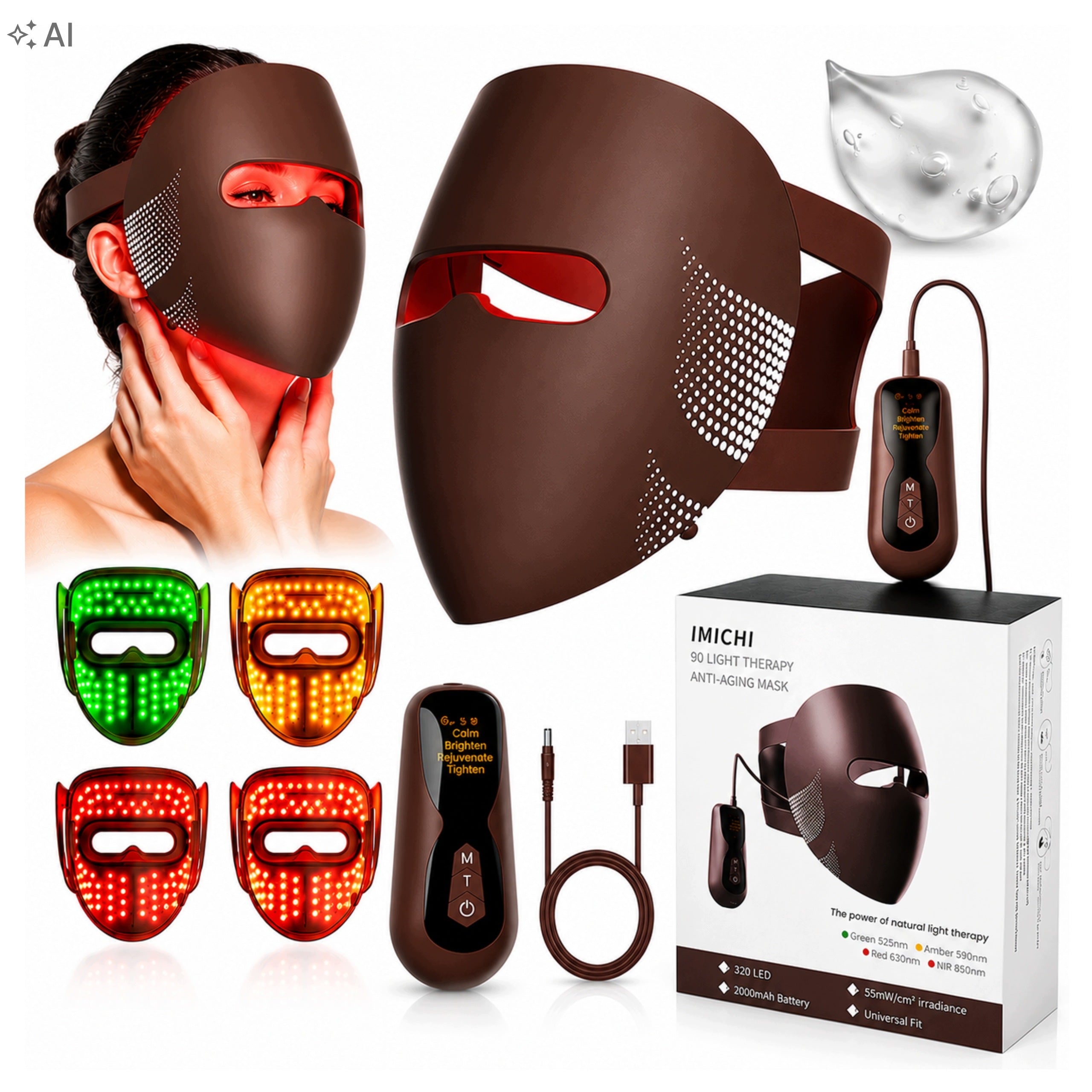 PHOTON MASK LED FACE WIRELESS 320 DIODES 4 COLOR PHOTOTHERAPY NIR