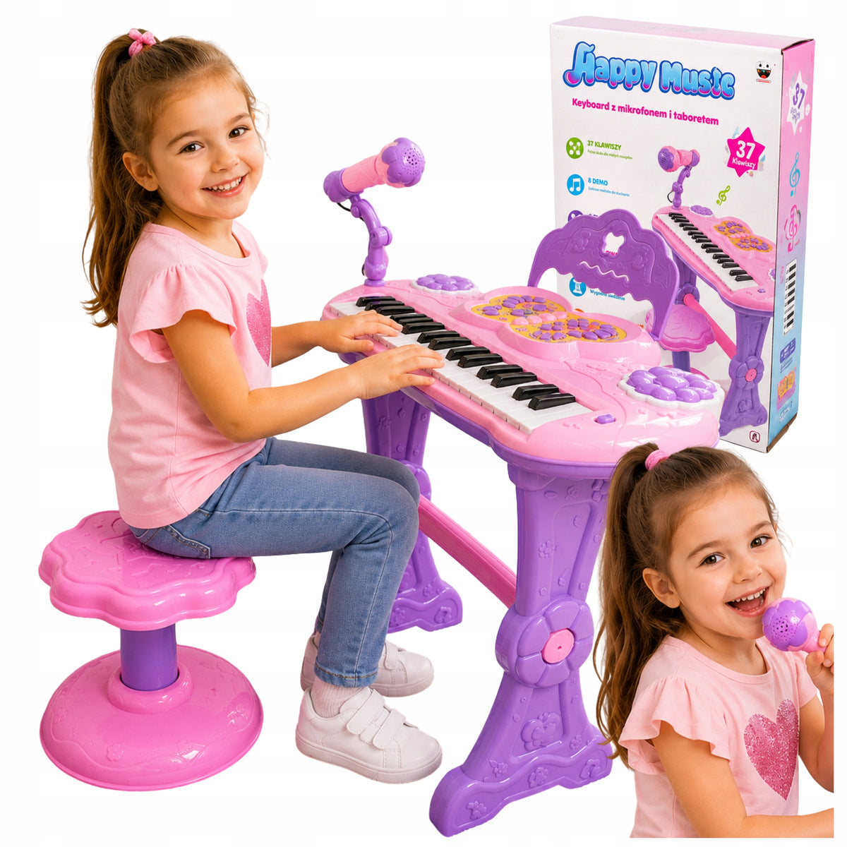 PIANO FOR CHILDREN EDUCATIONAL ORGAN LEARNING TO PLAY MICROPHONE PIANO + STOOL